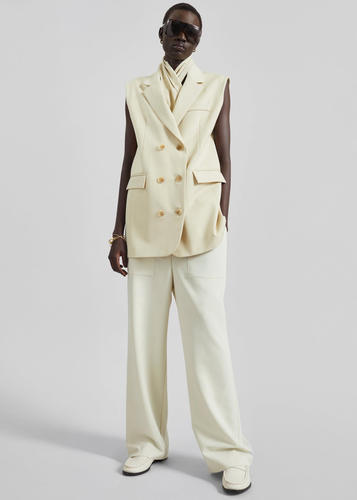 Daven Sleeveless Scarf Blazer - Cement - 1