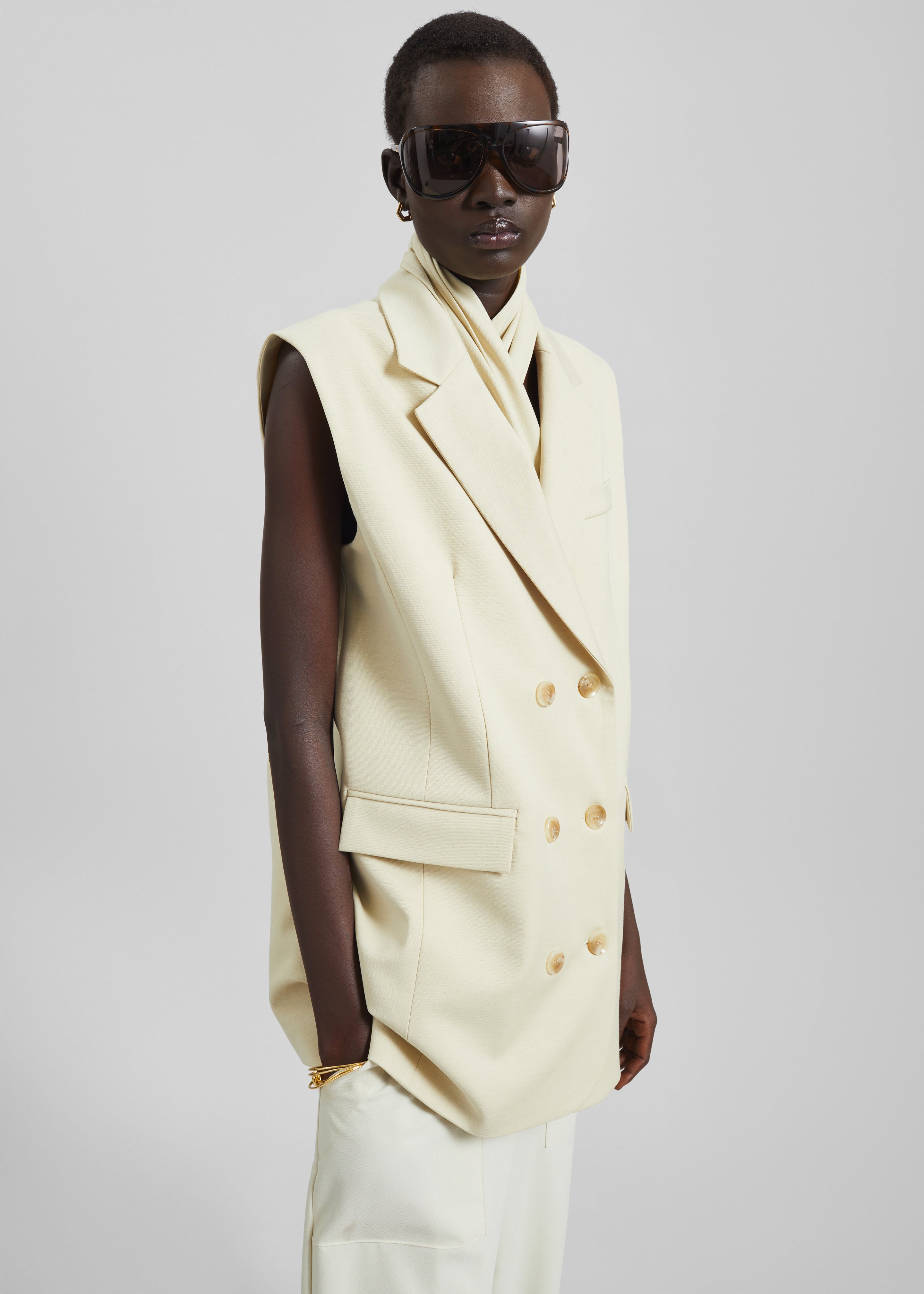 Daven Sleeveless Scarf Blazer - Cement - 6