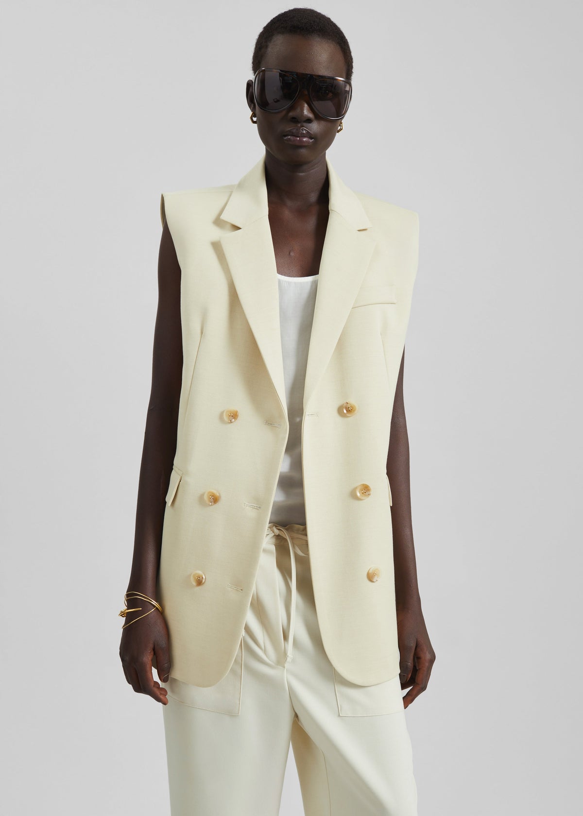 Daven Sleeveless Scarf Blazer - Cement - 3