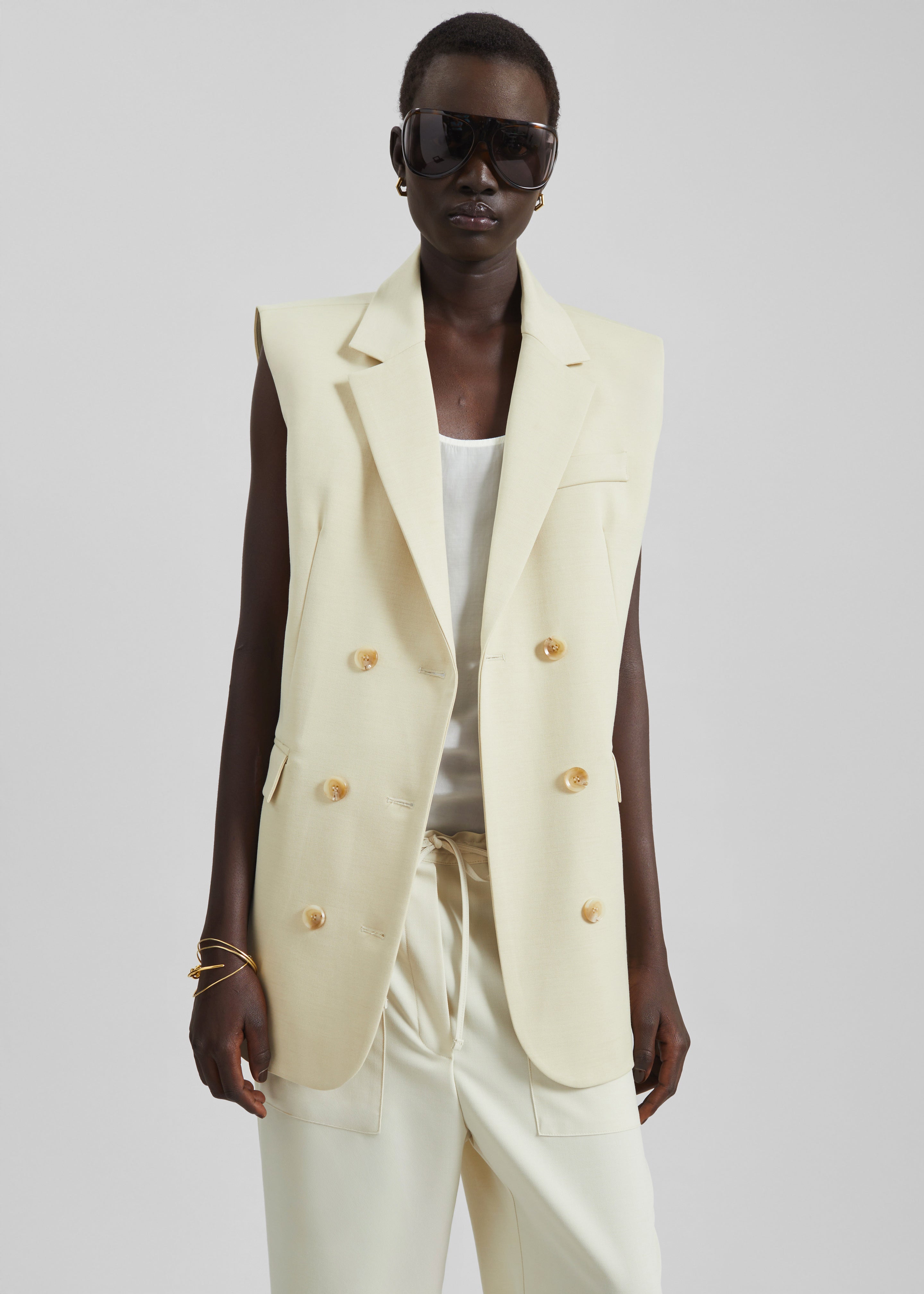 Daven Sleeveless Scarf Blazer - Cement - 3
