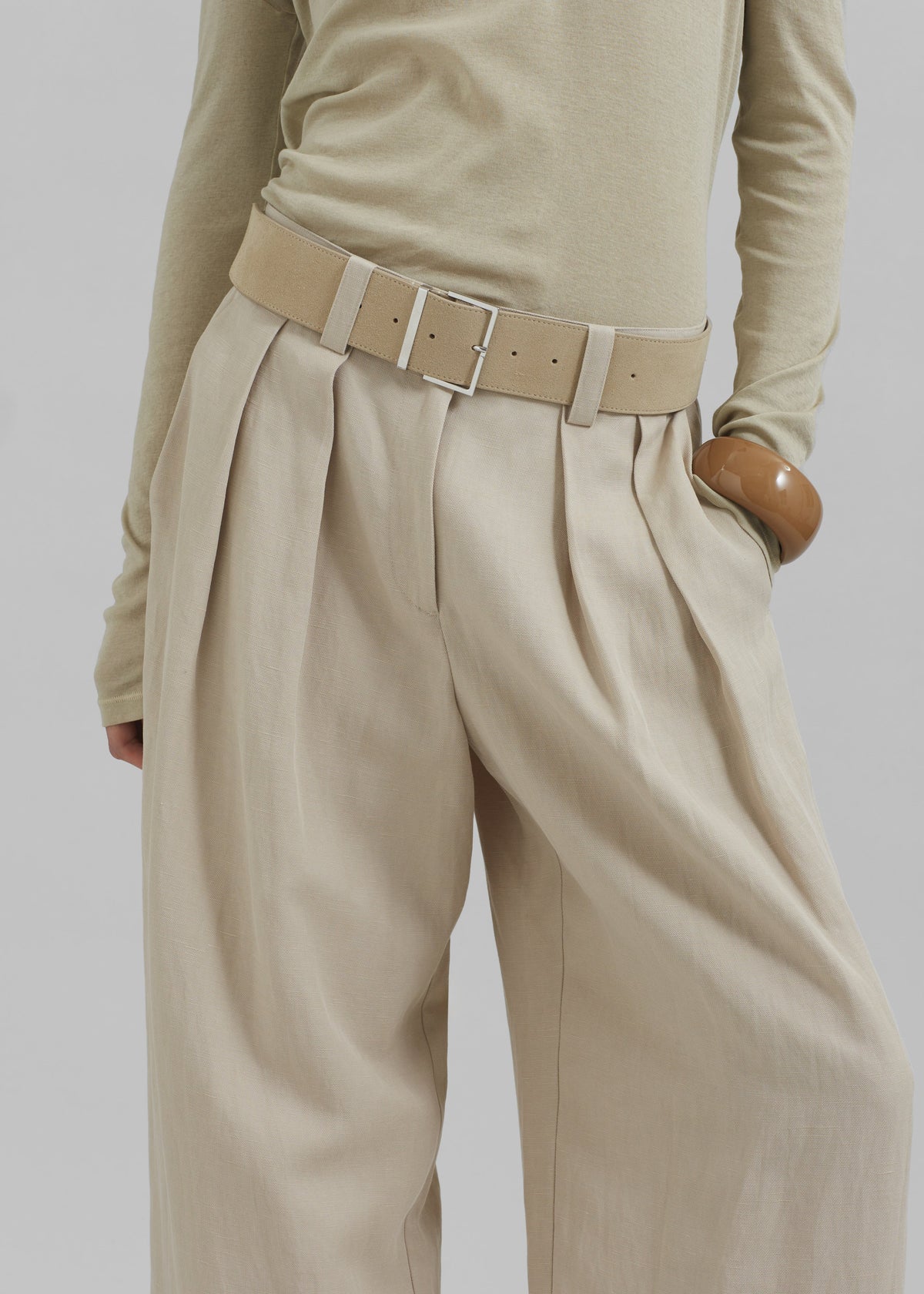 Daytona Pleated Linen Trousers - Cement - 4