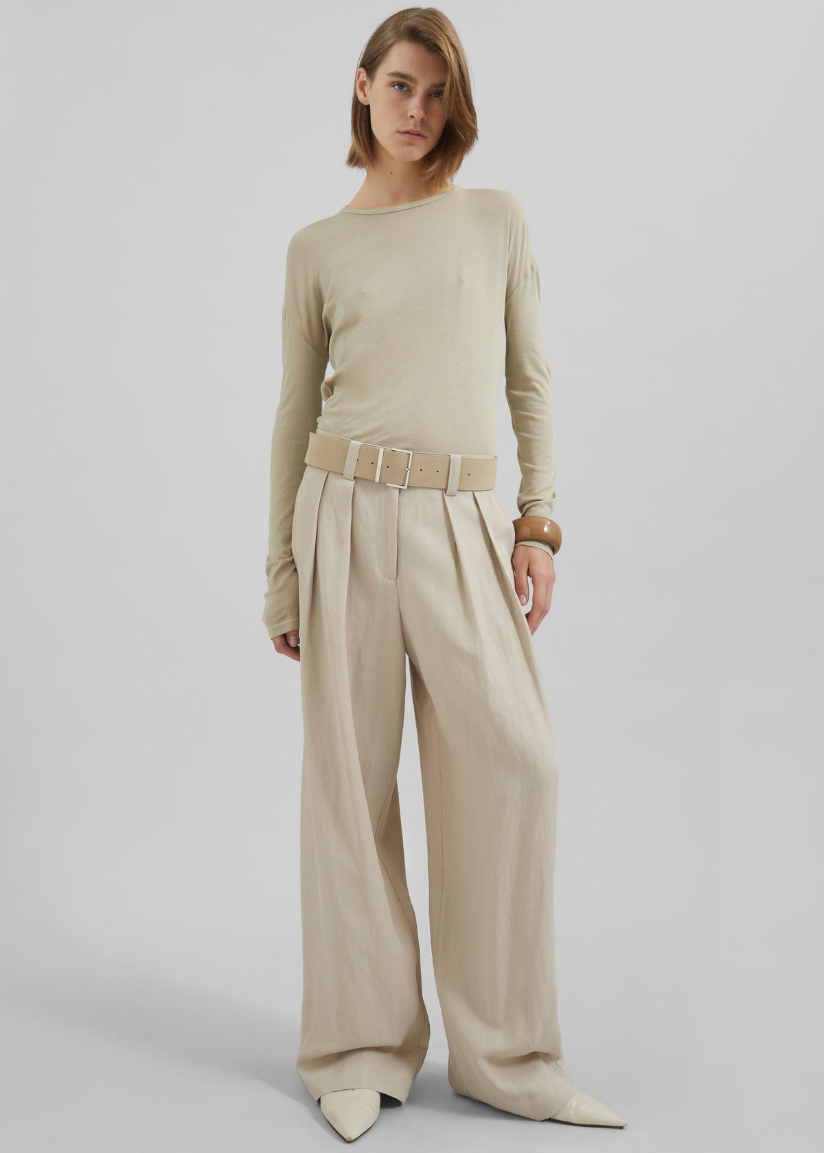 Daytona Pleated Linen Trousers - Cement - 1