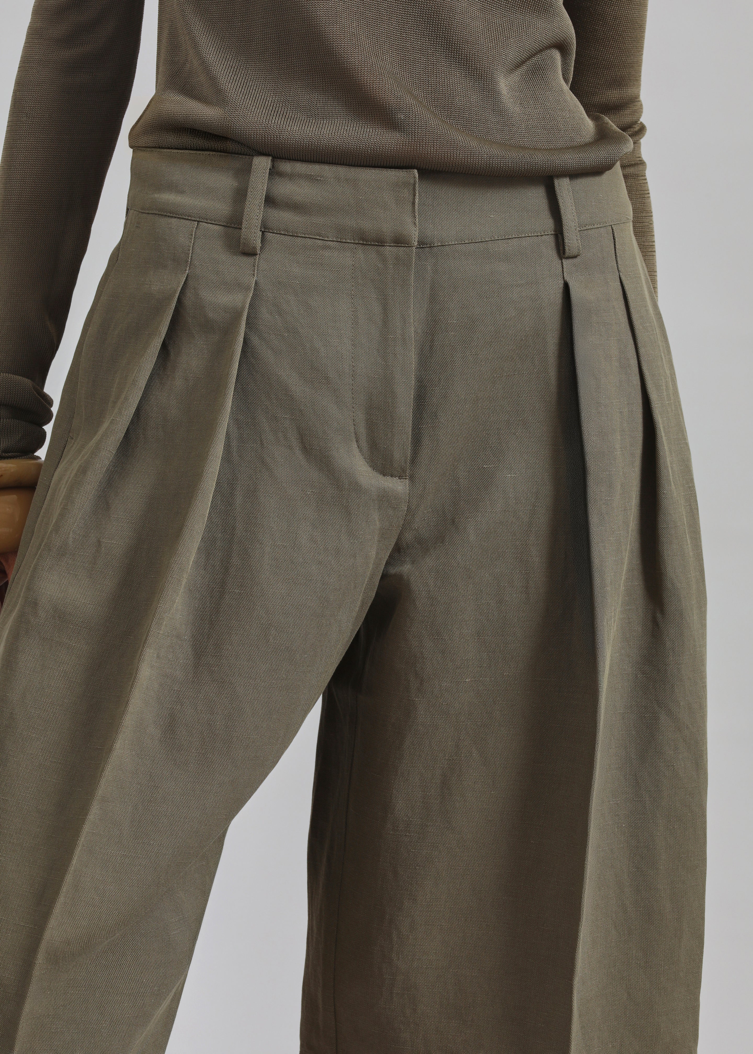Daytona Pleated Linen Trousers - Khaki - 4