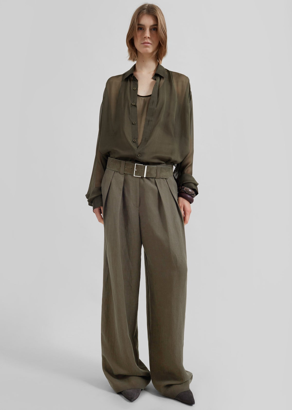 Daytona Pleated Linen Trousers - Khaki - 7