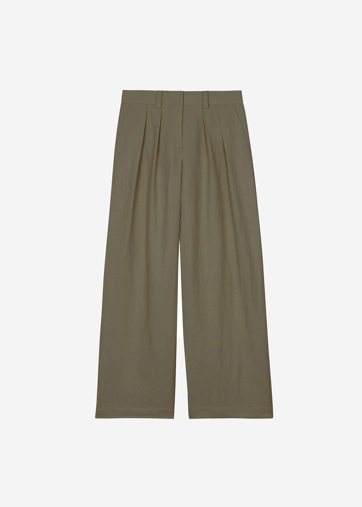 Daytona Pleated Linen Trousers - Khaki - 10