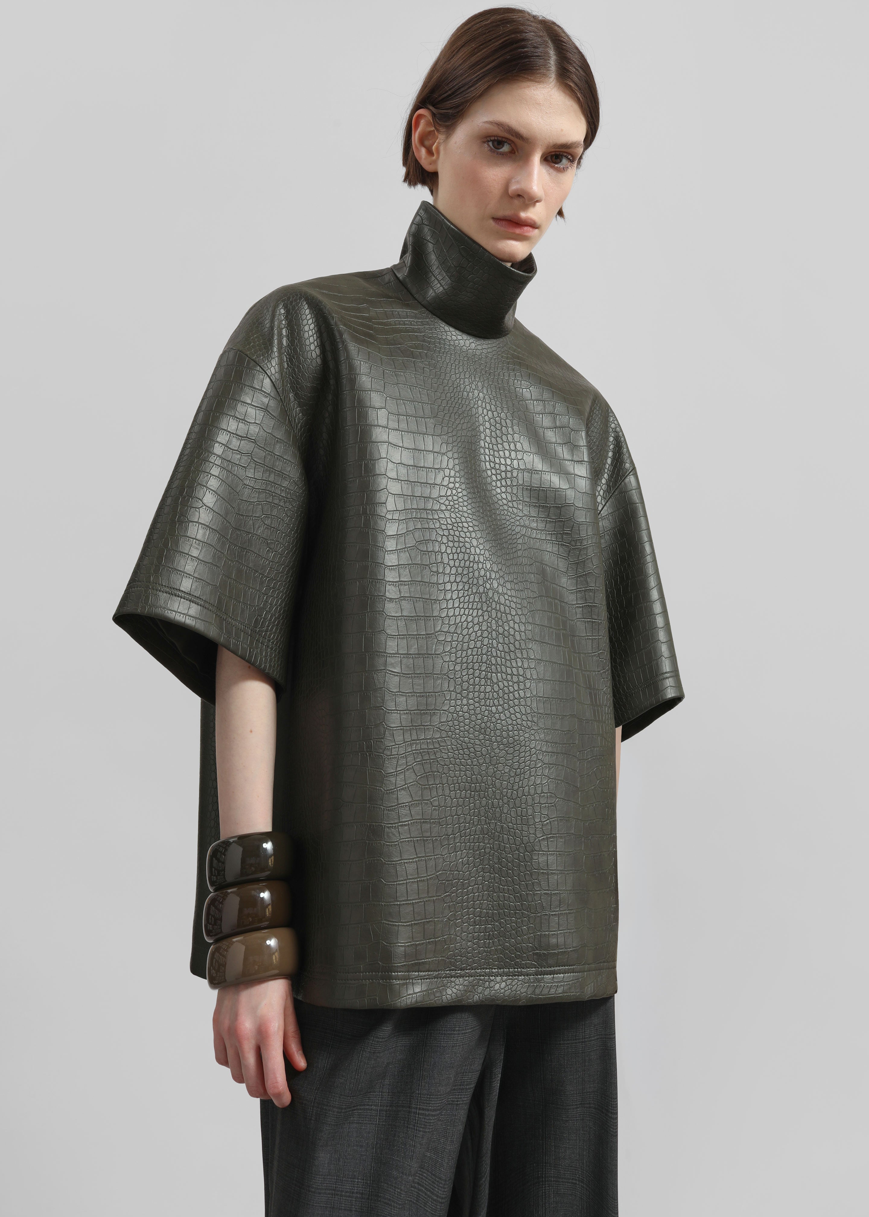 Delancey Faux Leather Croc Top - Dark Olive - 5
