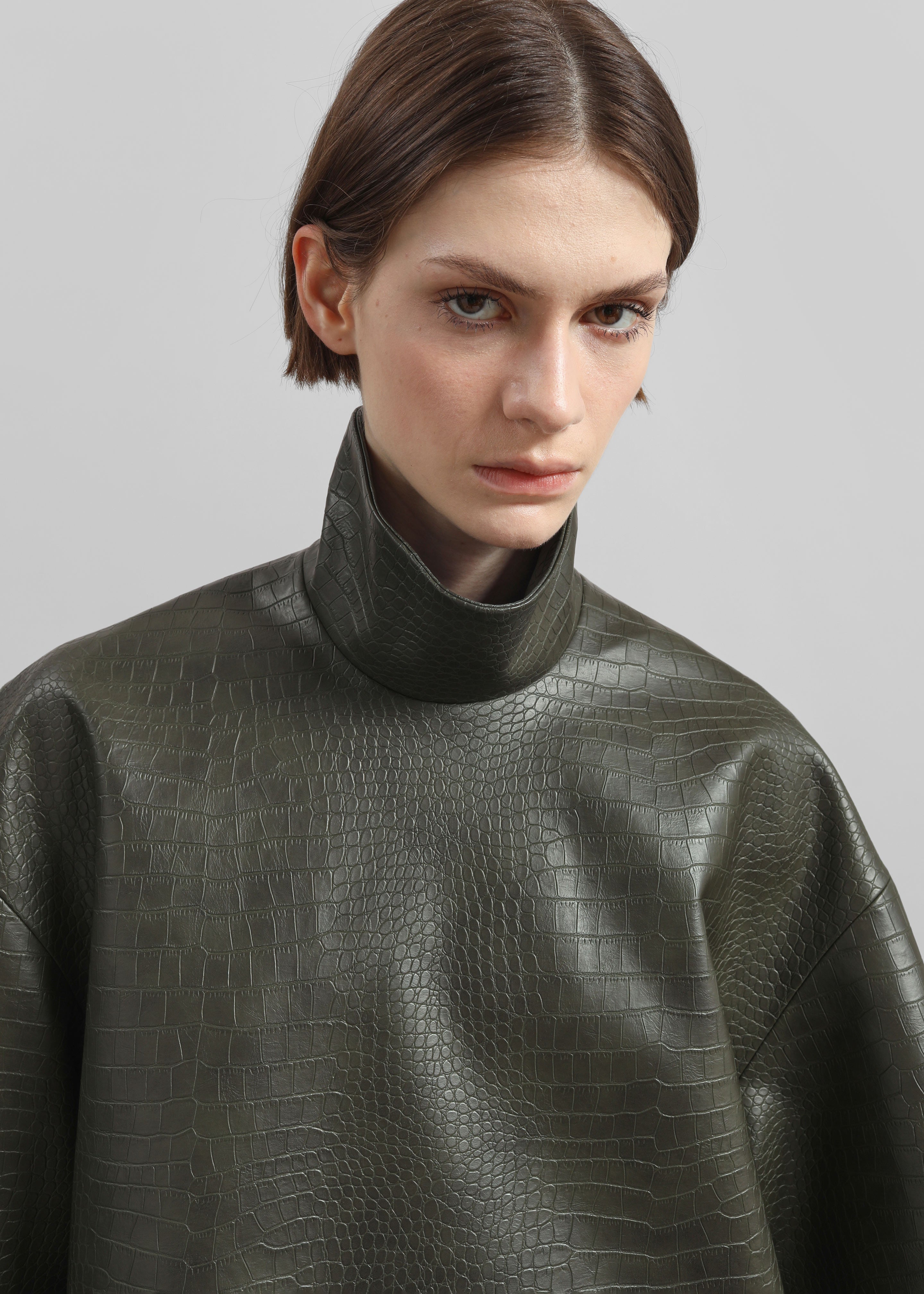 Delancey Faux Leather Croc Top - Dark Olive - 3