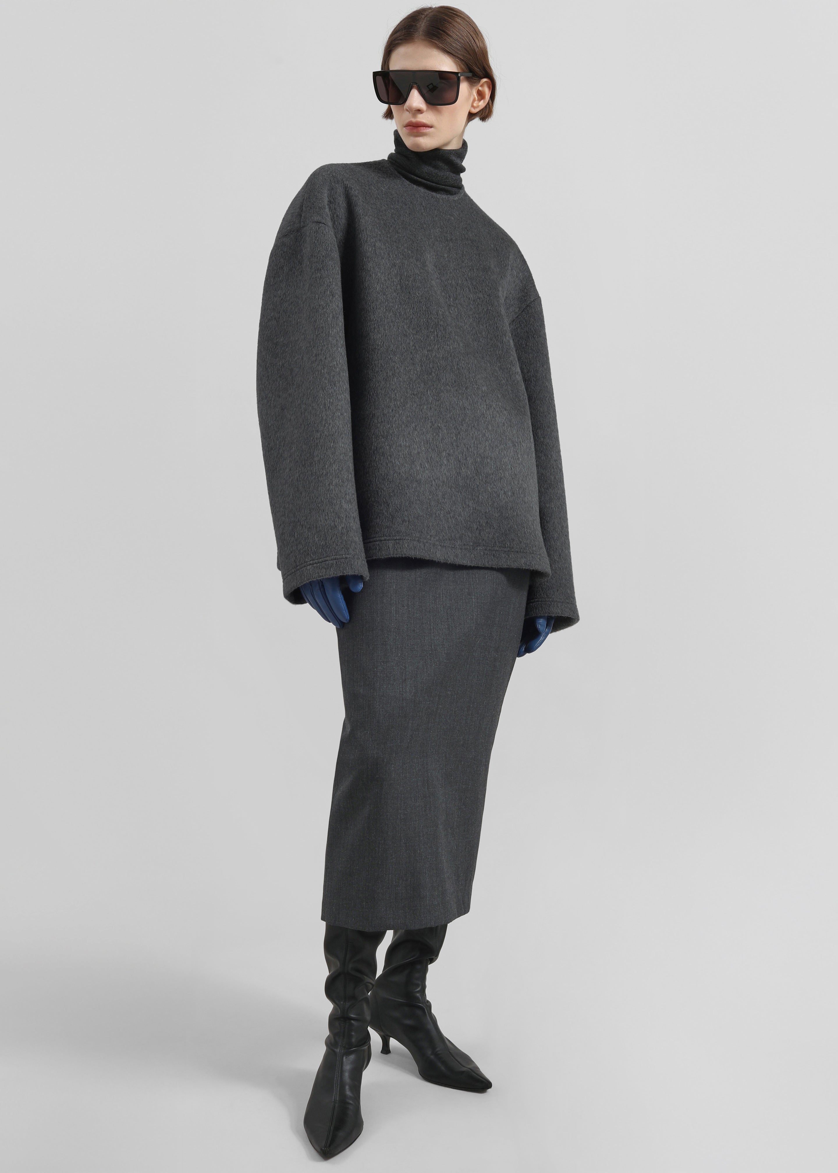 Delancey Long Sleeve Wool Top - Dark Grey Melange - 2