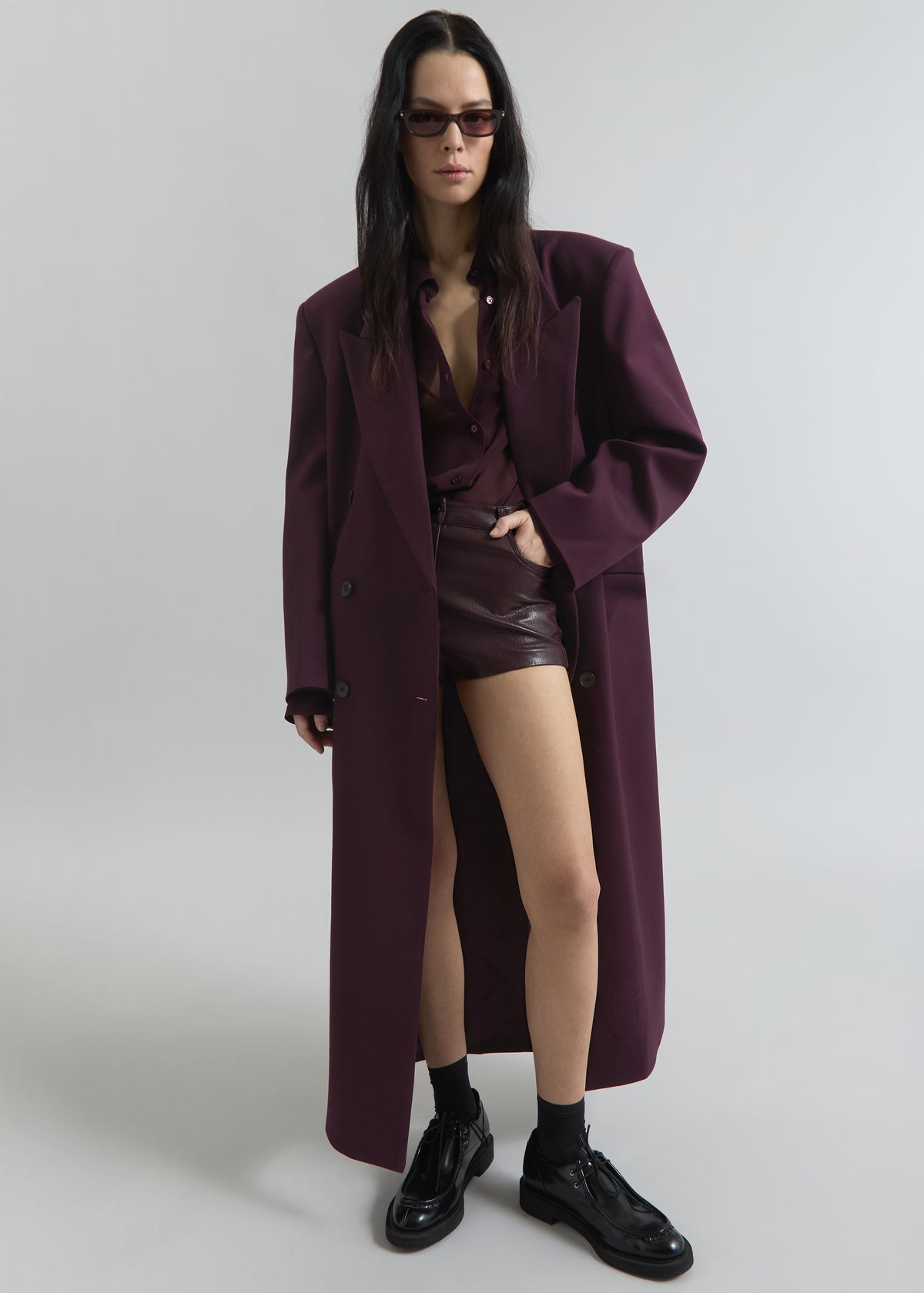Delphina Long Coat - Burgundy - 8