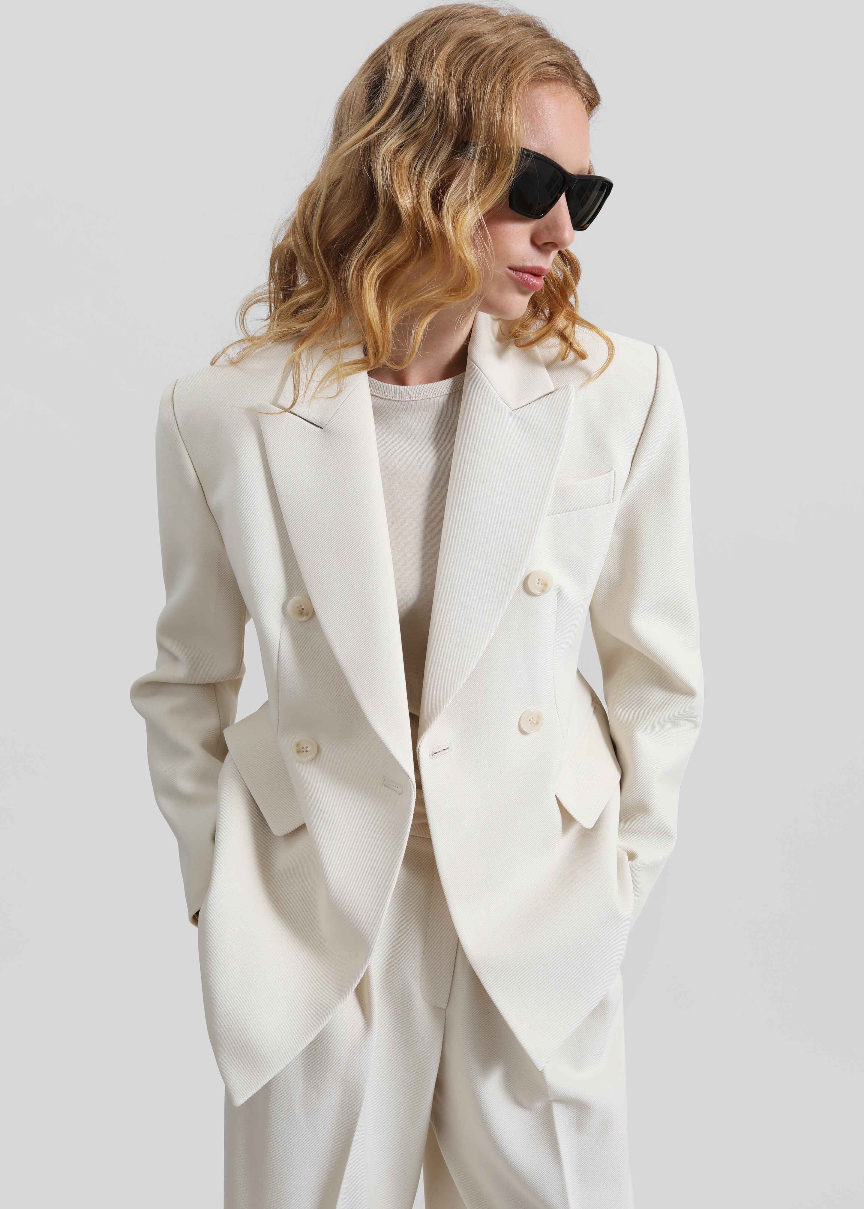 Dina Double Breasted Blazer - Cream - 5
