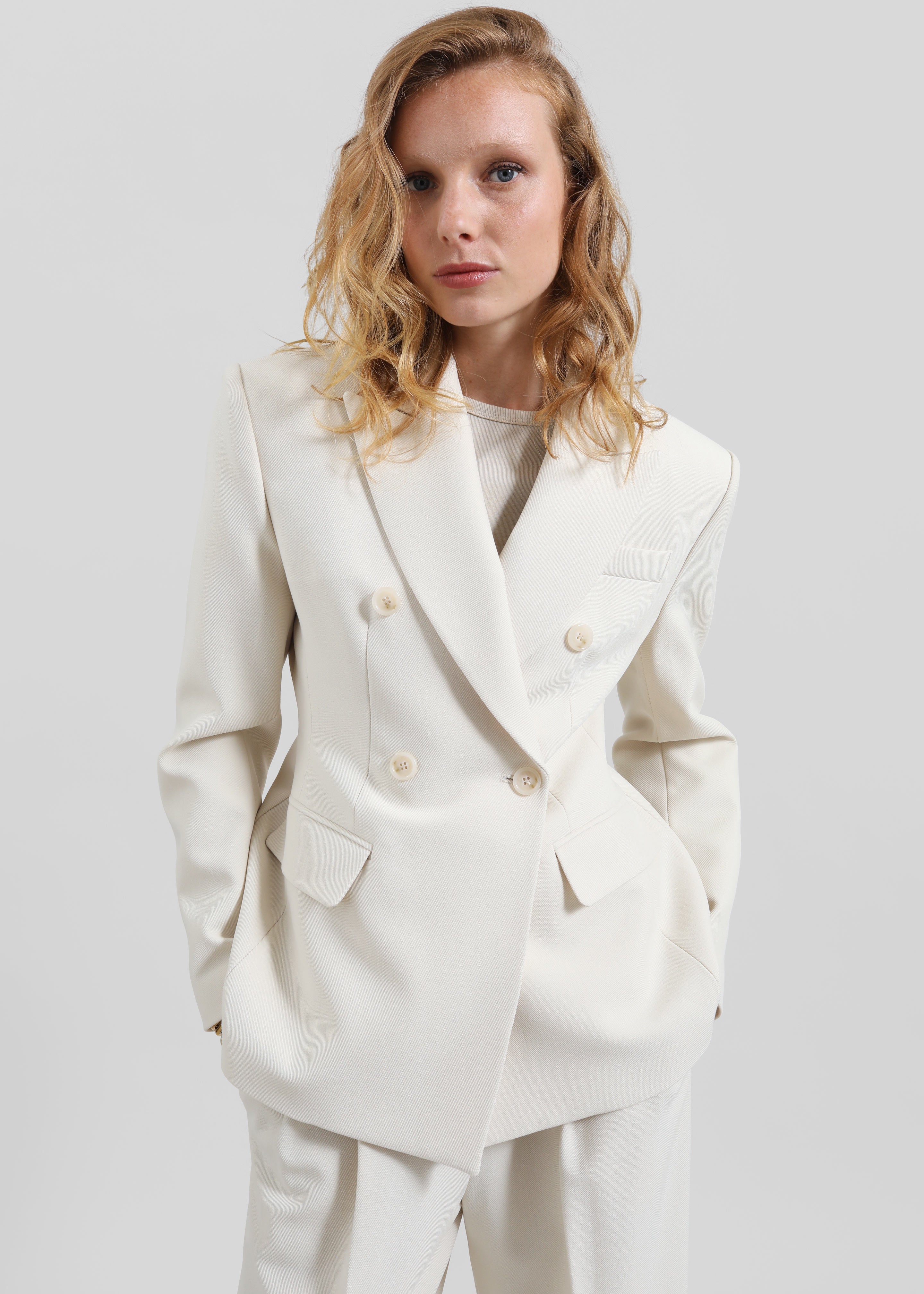 Dina Double Breasted Blazer - Cream - 1