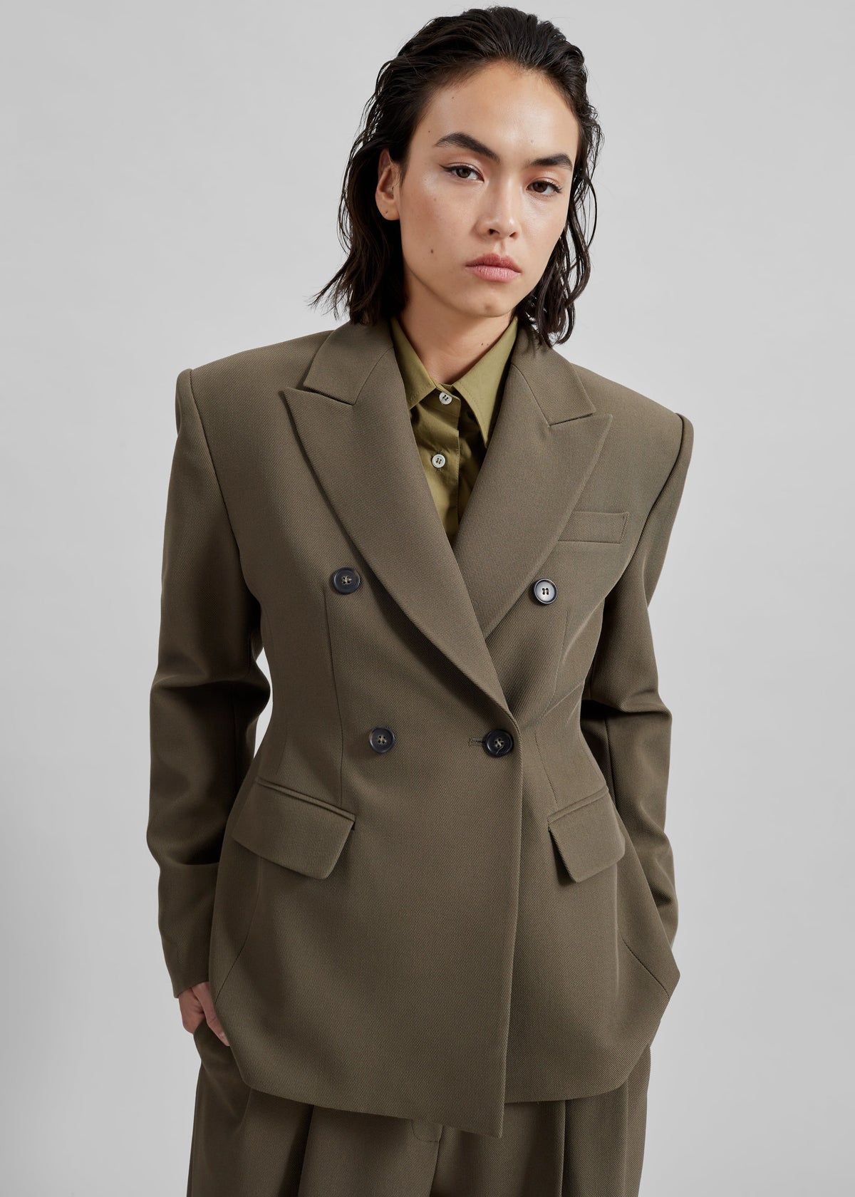 Dina Double Breasted Blazer - Khaki - 4
