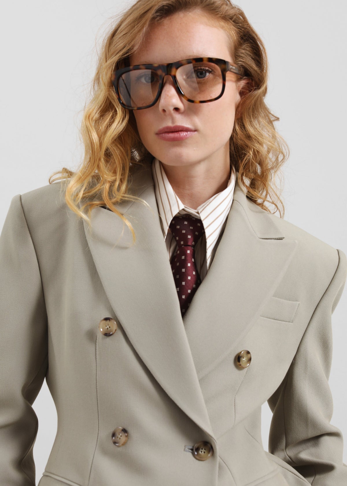 Dina Double Breasted Blazer - Light Taupe - 5