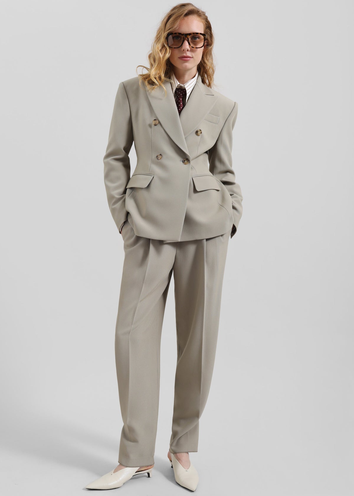 Dina Double Breasted Blazer - Light Taupe - 6