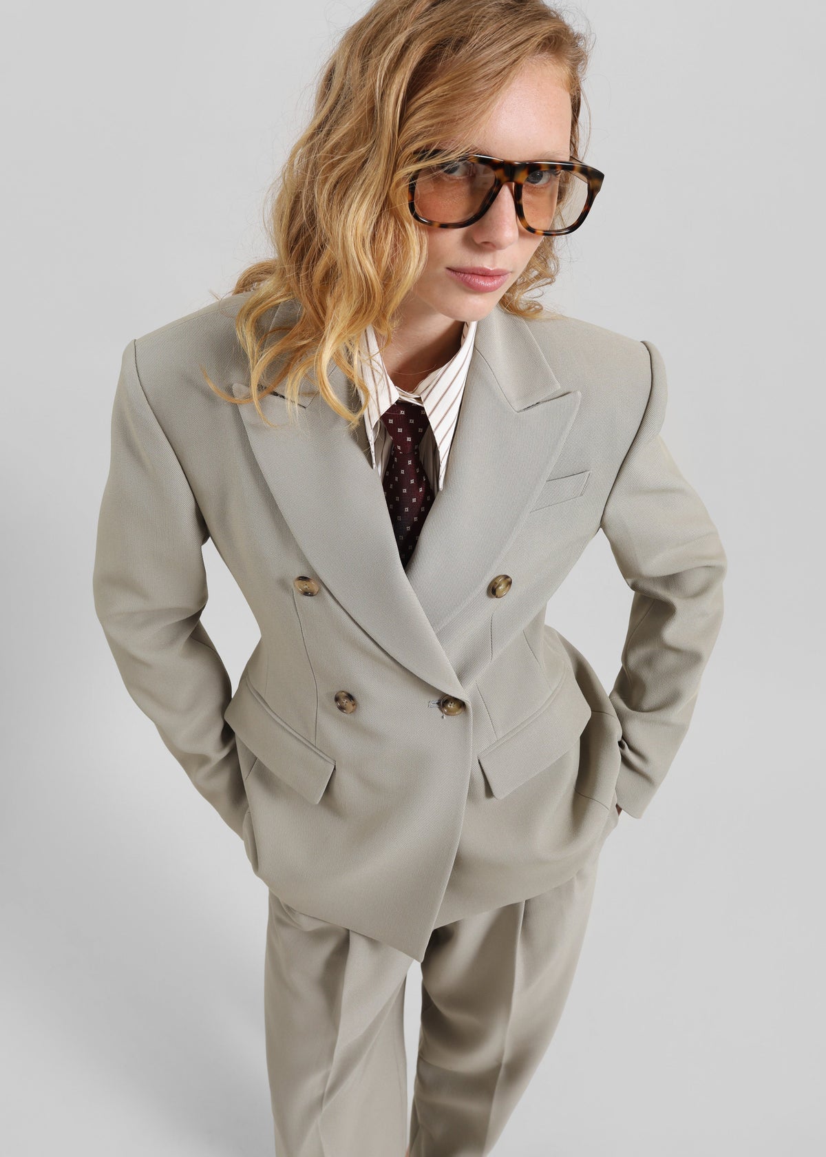 Dina Double Breasted Blazer - Light Taupe - 3