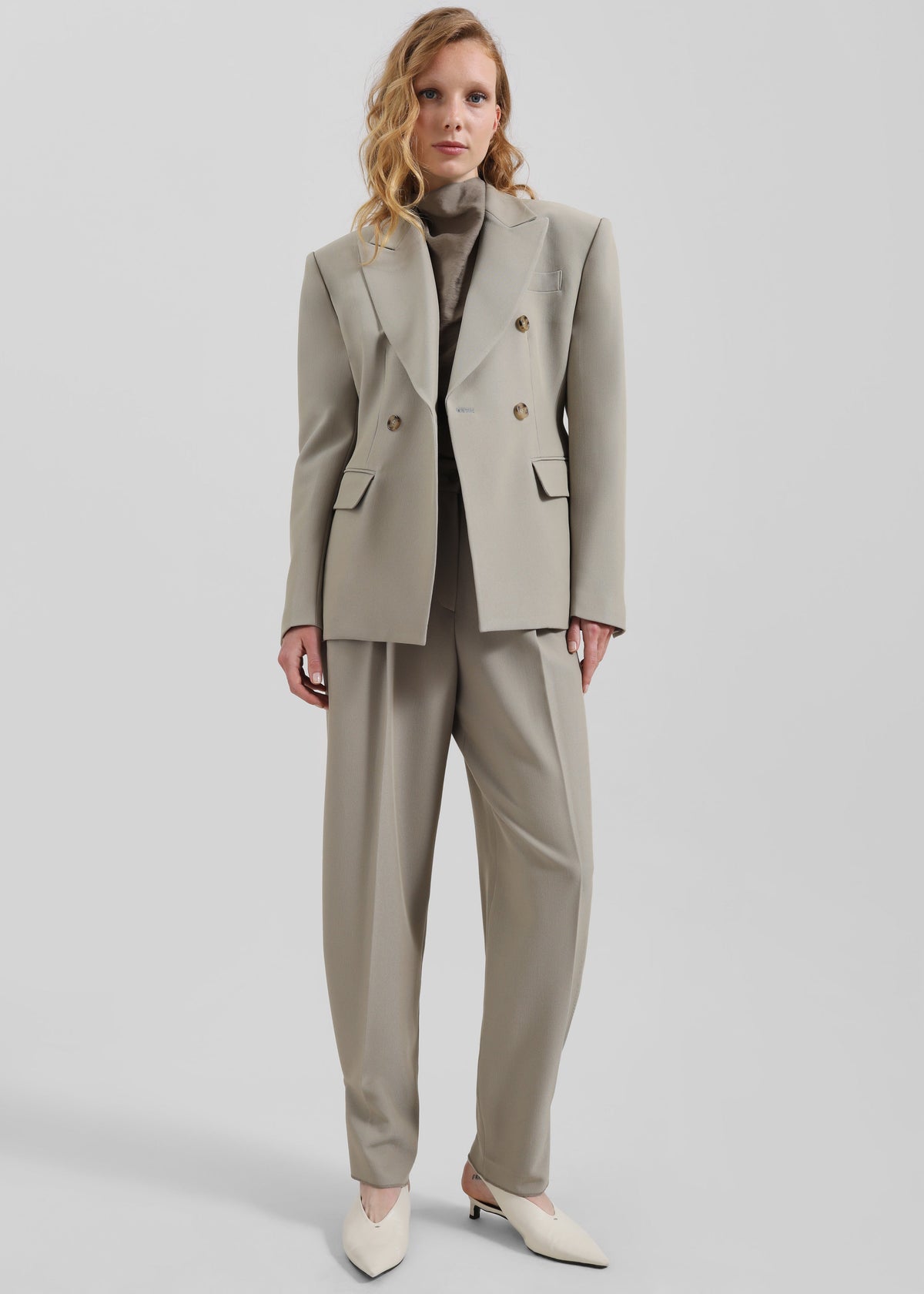 Dina Double Breasted Blazer - Light Taupe - 2