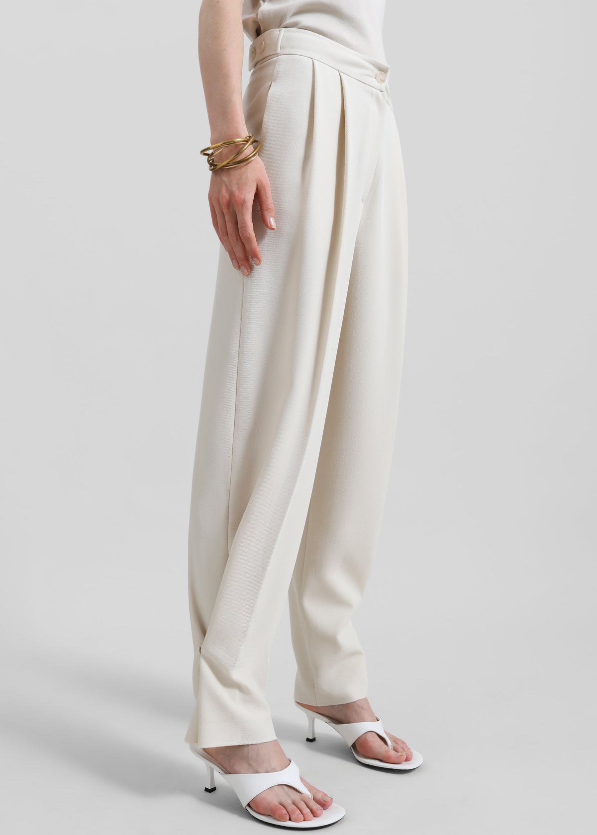 Dina Pleated Trousers - Cream - 3