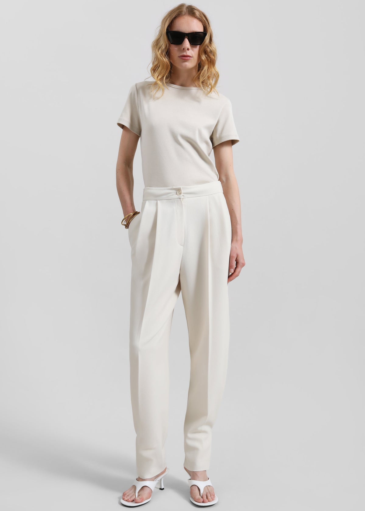 Dina Pleated Trousers - Cream - 4