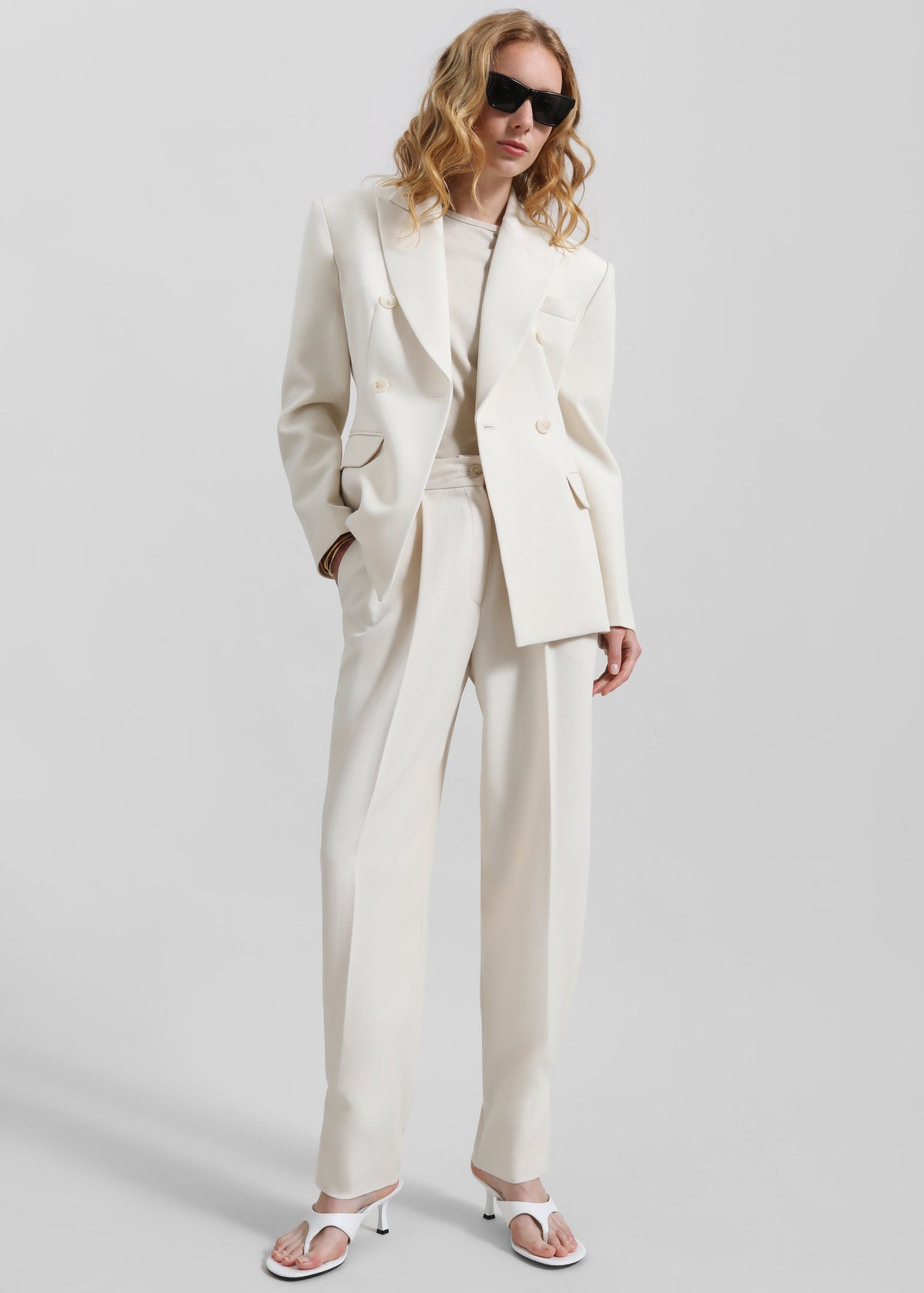 Dina Pleated Trousers - Cream - 8