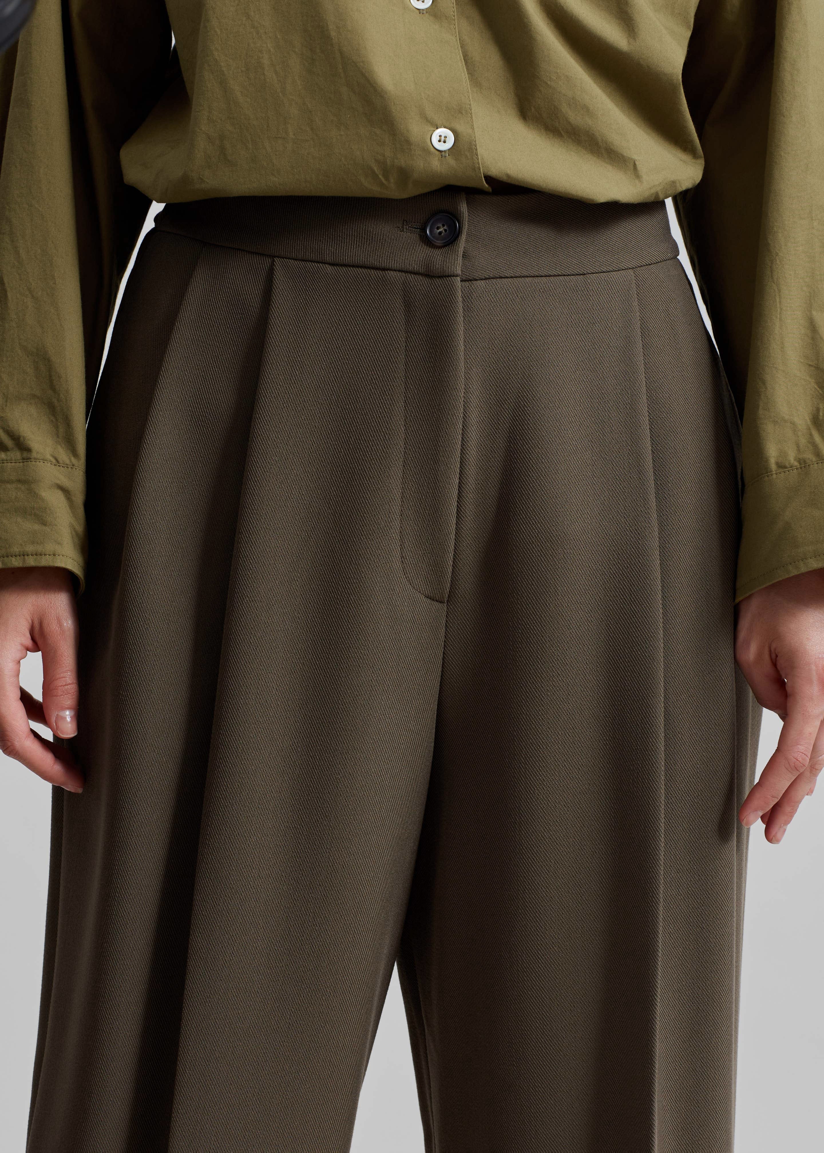 Dina Pleated Trousers - Khaki - 3