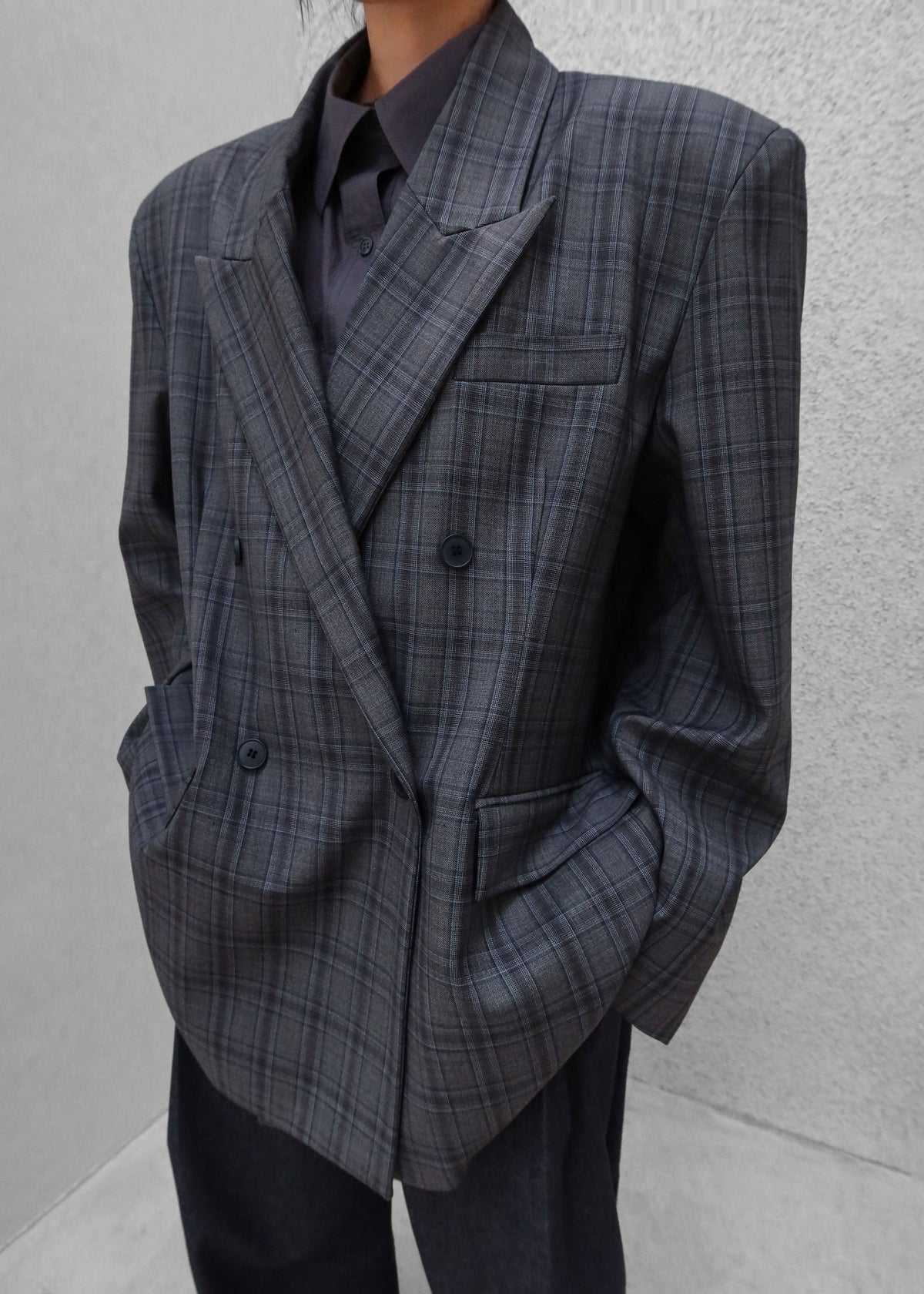 Dinant Padded Double-Breasted Blazer - Grey Plaid - 2
