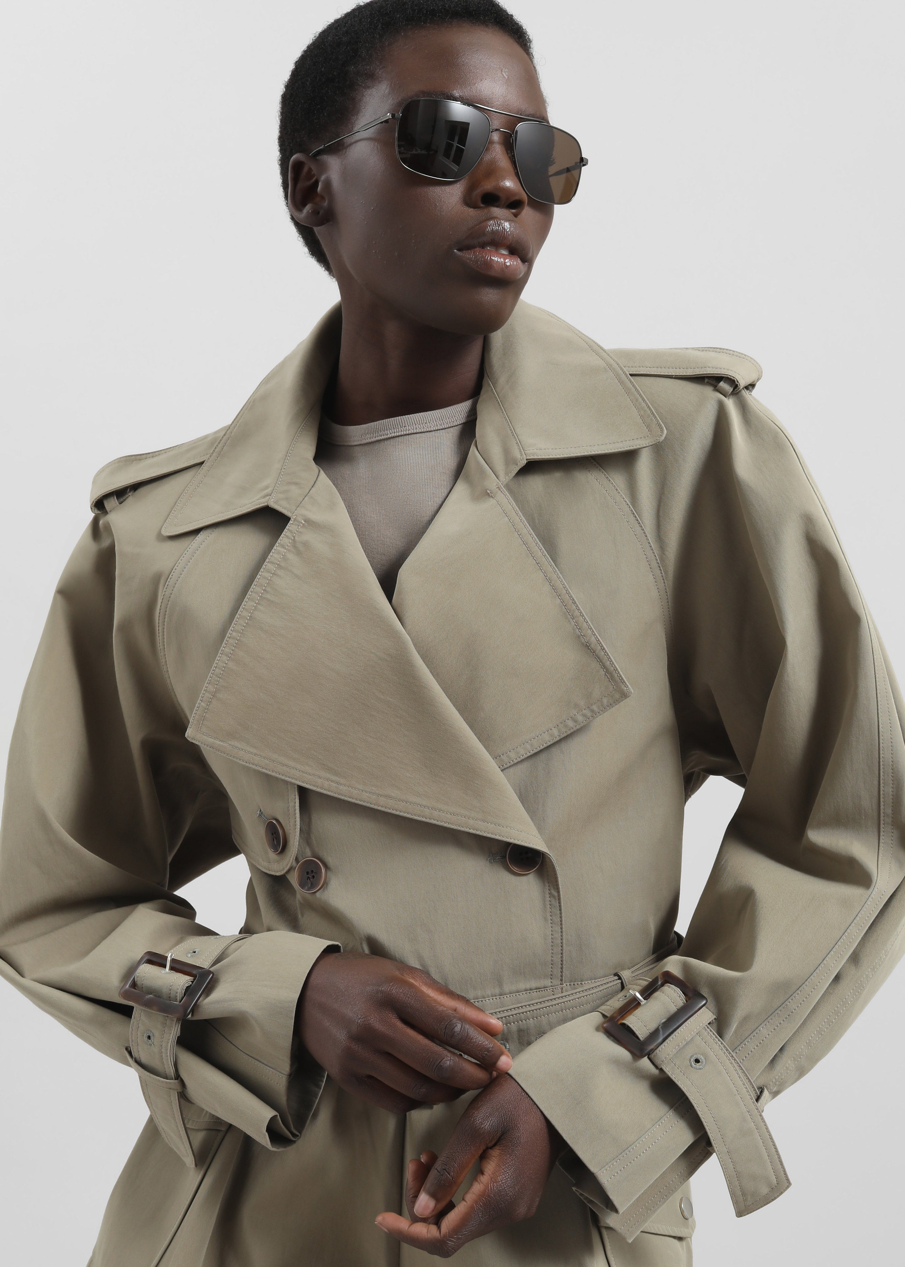 Disley Cropped Trench - Pale Olive - 6