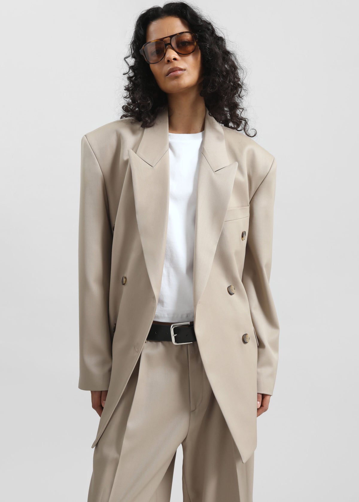 Dunbar Double-Breasted Blazer - Taupe - 8