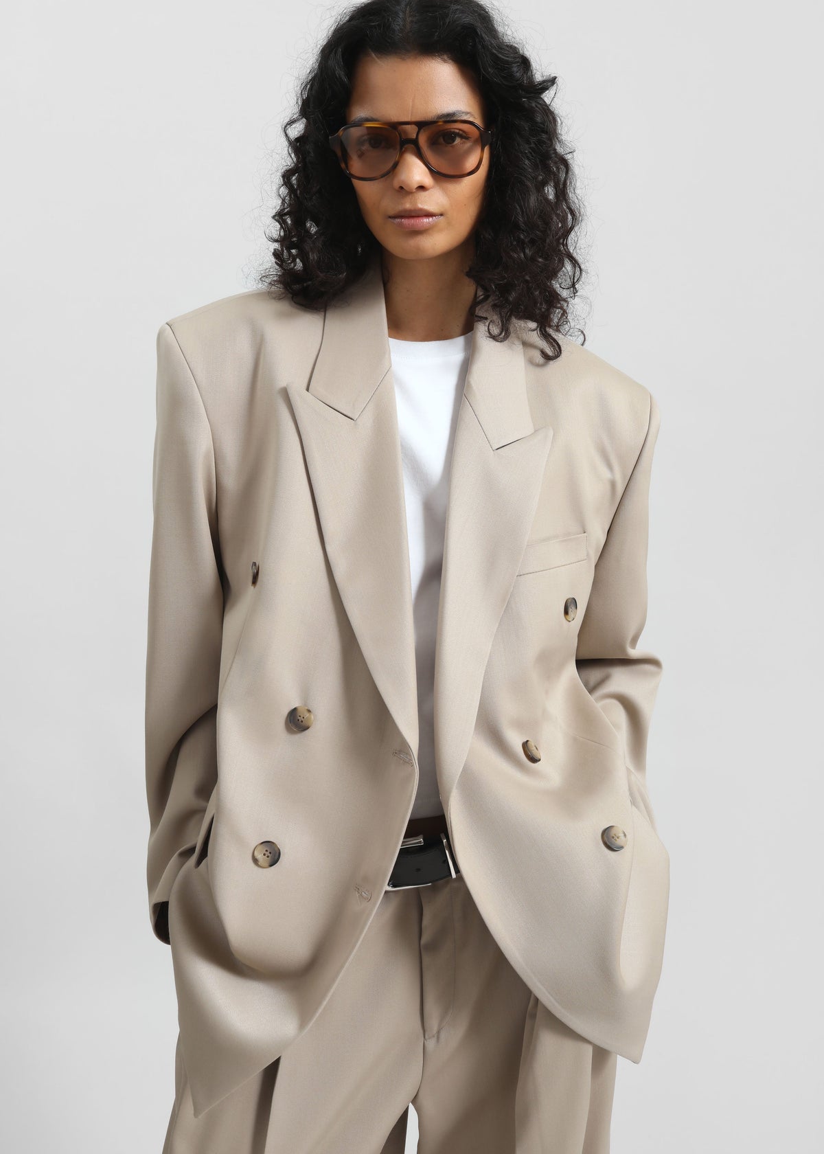 Dunbar Double-Breasted Blazer - Taupe - 3