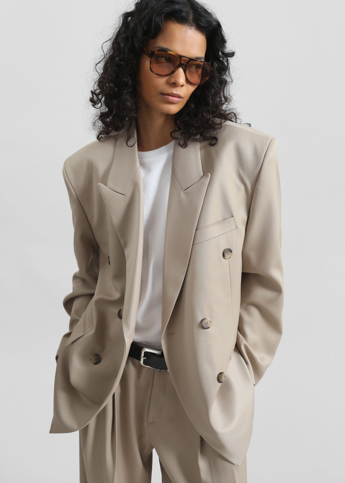 Dunbar Double-Breasted Blazer - Taupe - 1