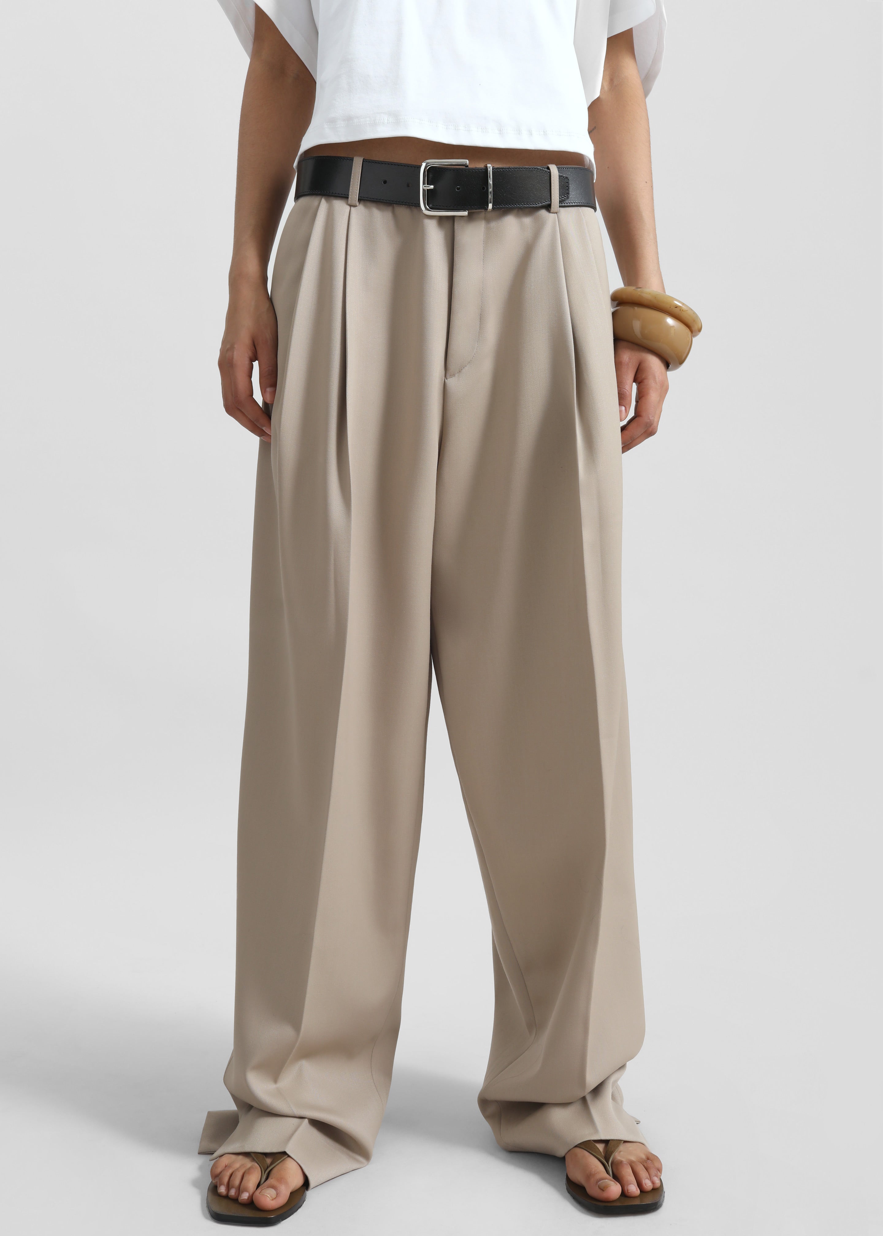 Dunbar Pleated Trousers - Taupe - 3