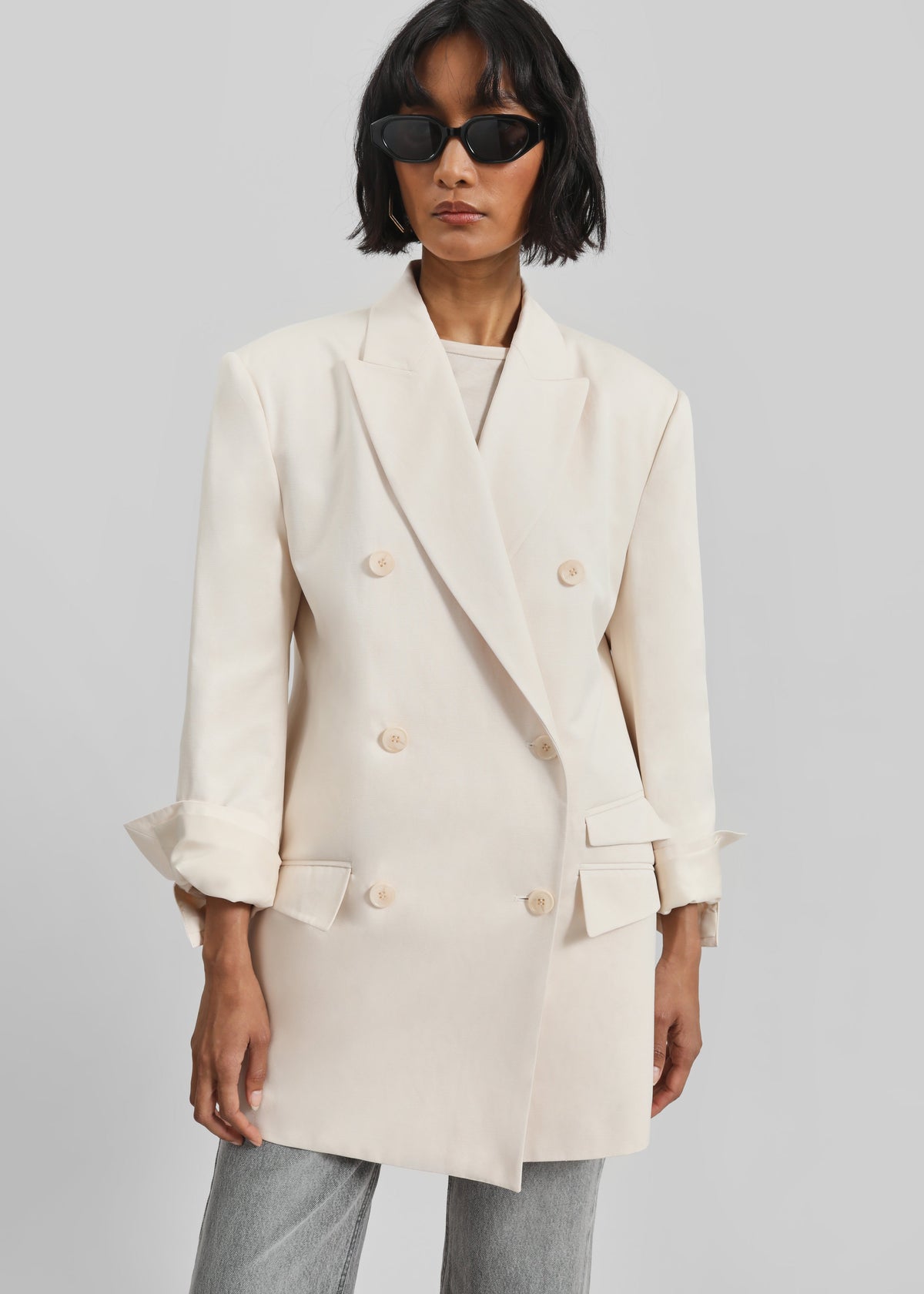 Dunleer Double-Breasted Blazer - Cream - 1