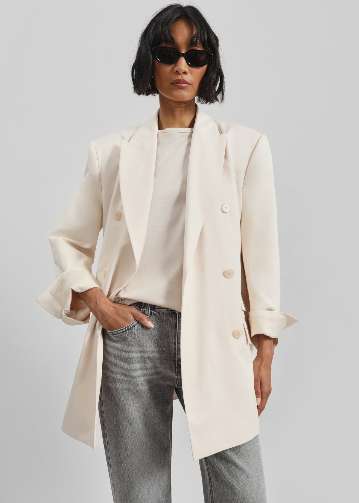 Dunleer Double-Breasted Blazer - Cream - 7
