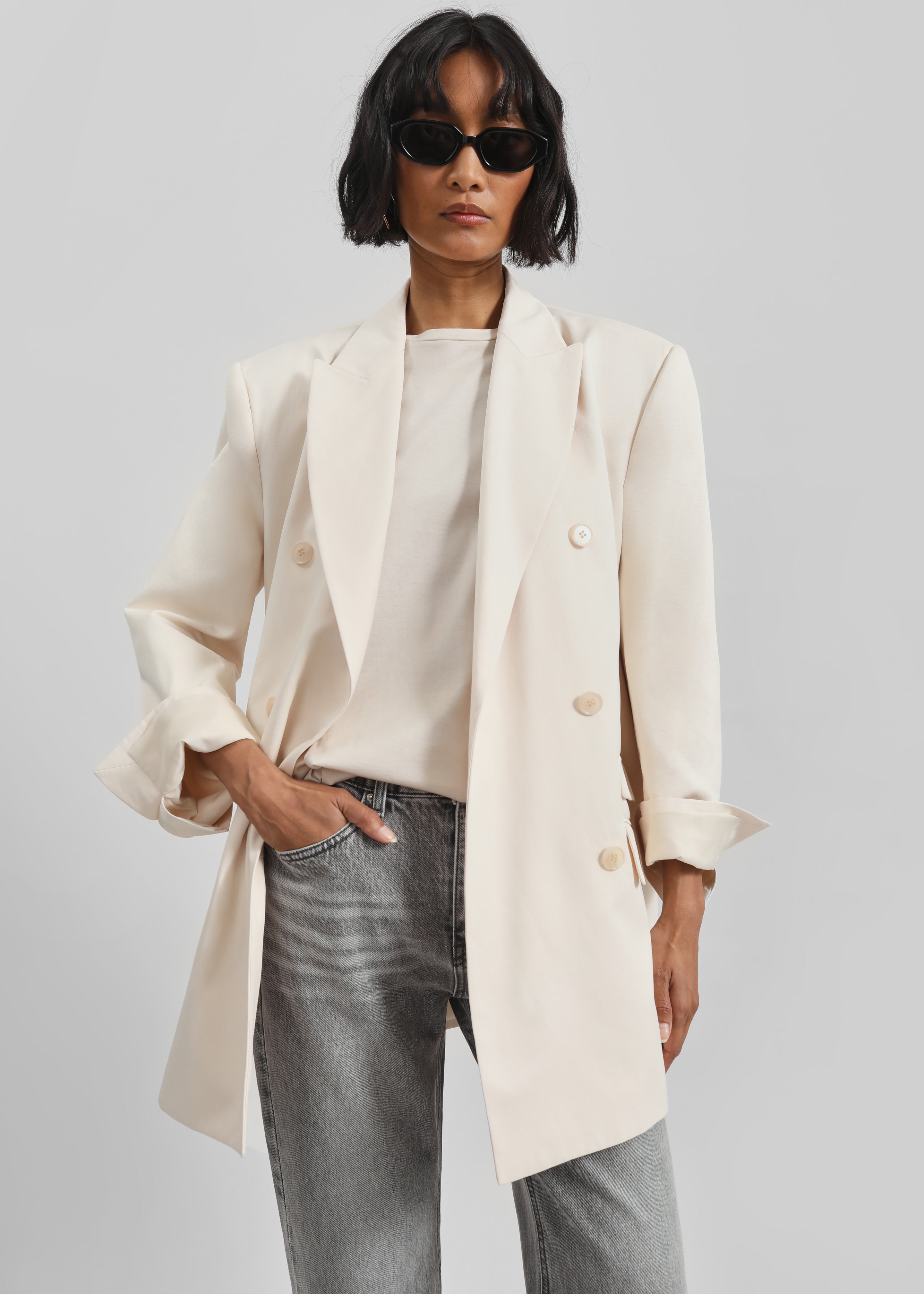 Dunleer Double-Breasted Blazer - Cream - 7