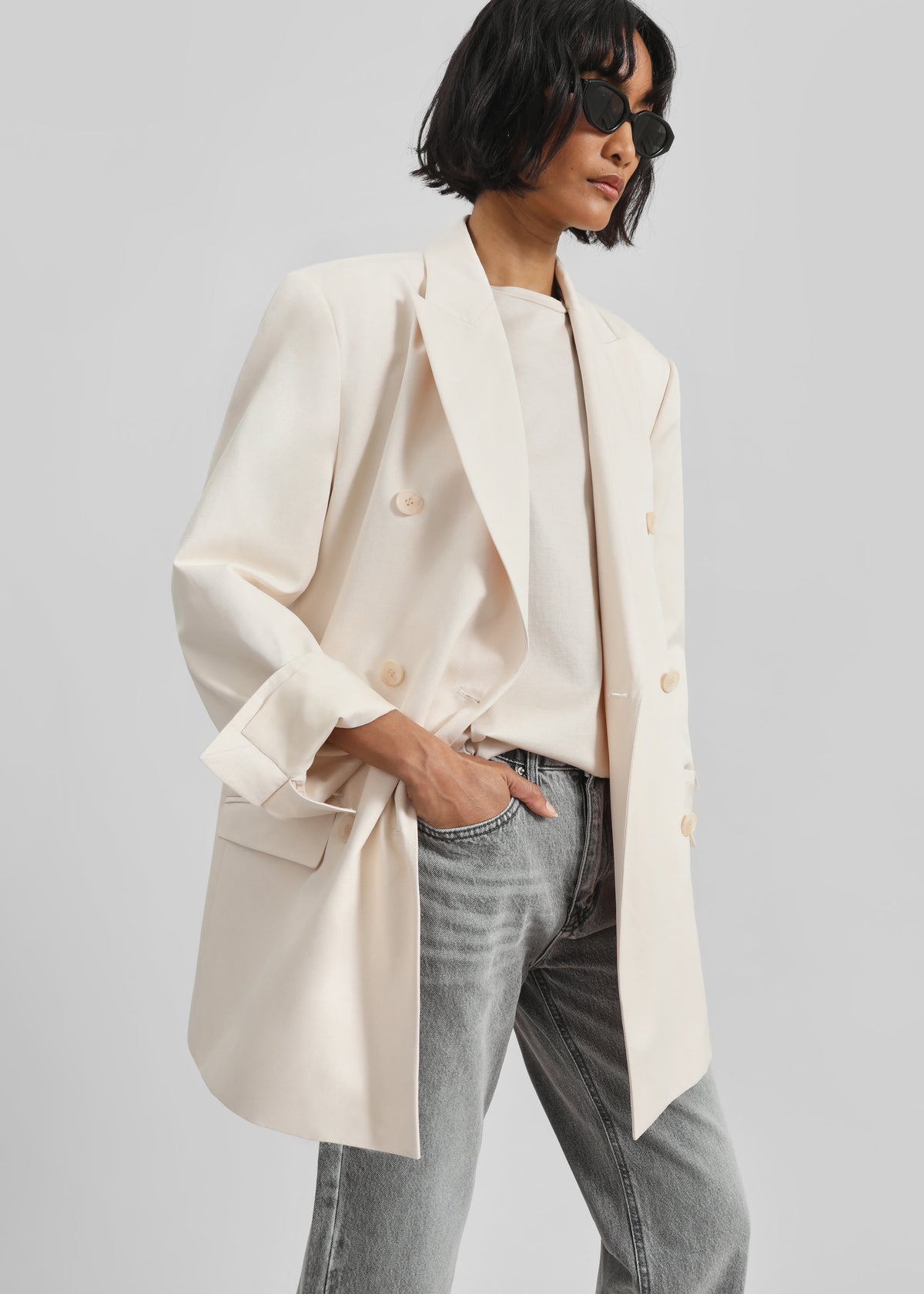 Dunleer Double-Breasted Blazer - Cream - 2