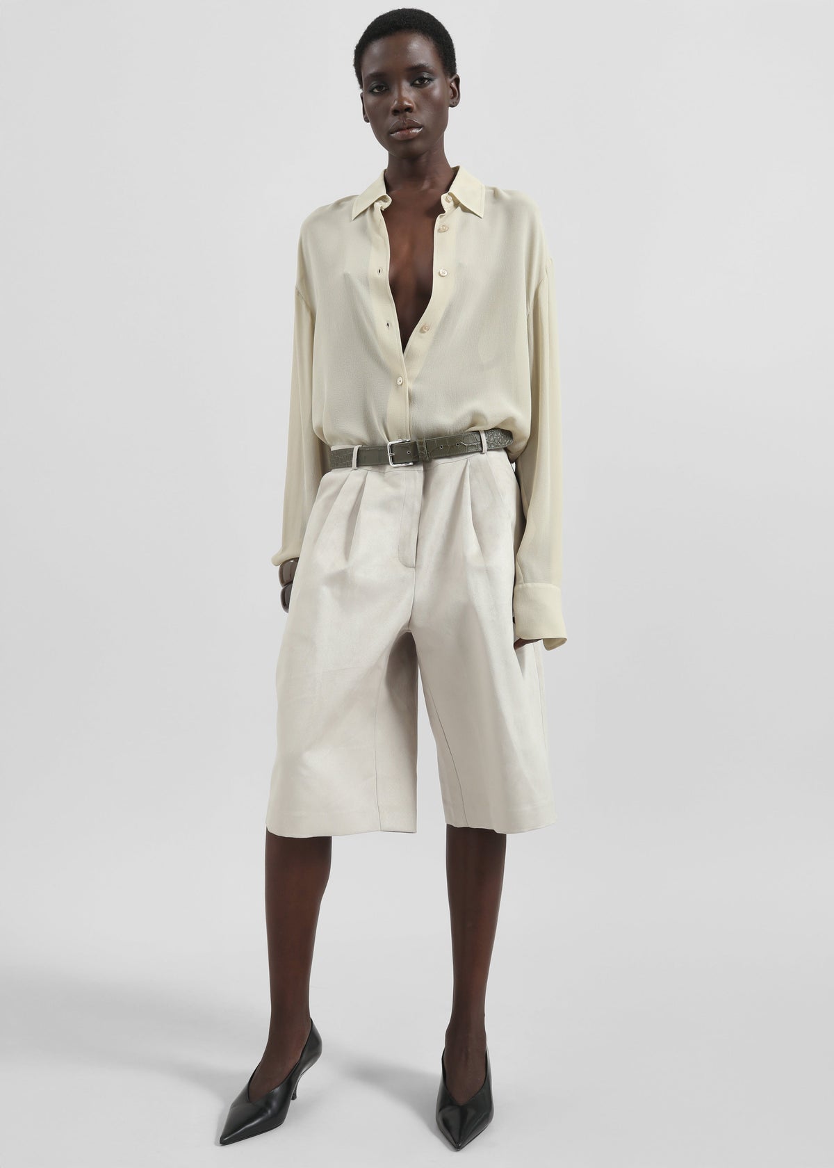 Edale Faux Suede Bermuda Shorts - Light Beige - 1