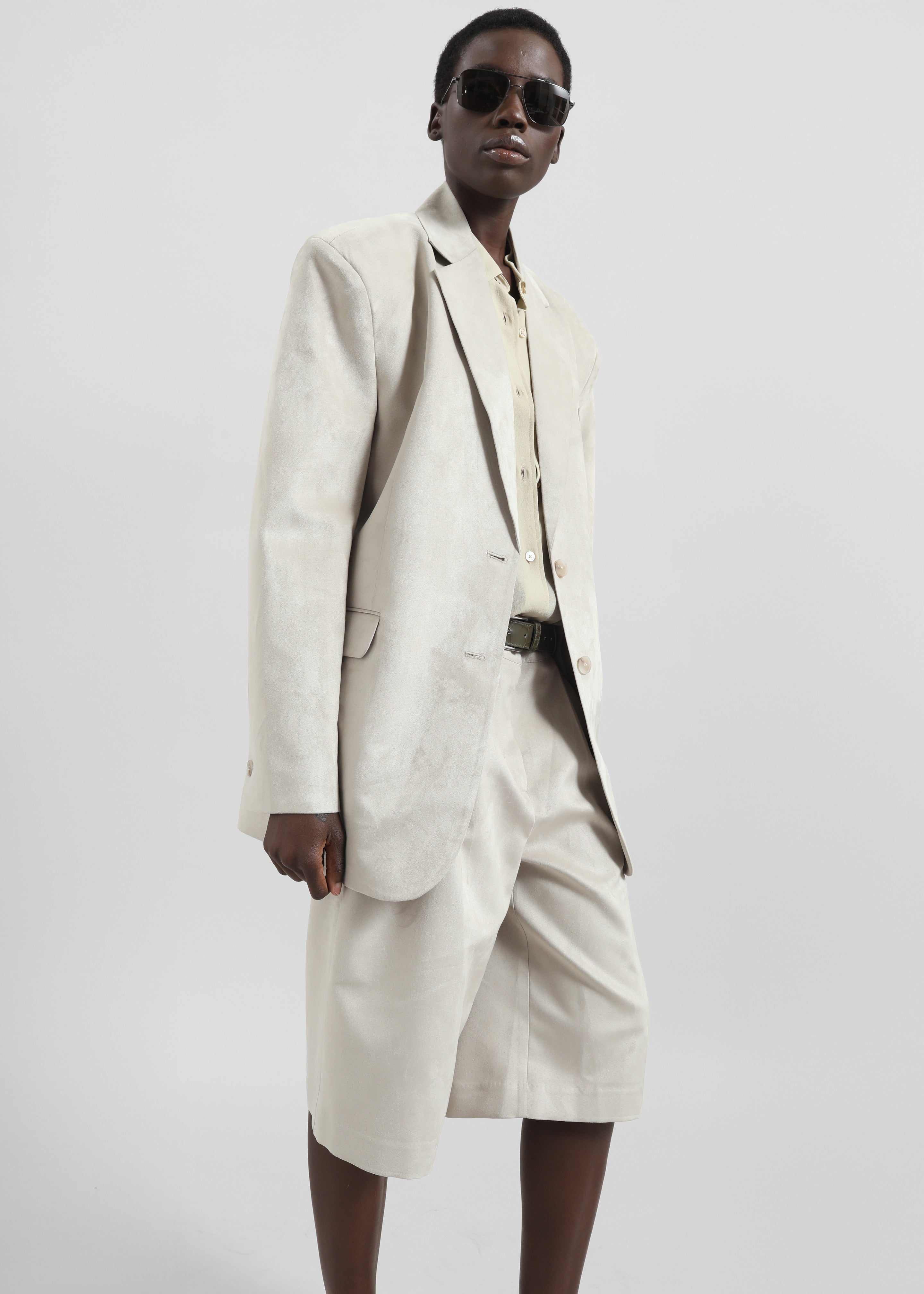 Edale Faux Suede Blazer - Light Beige - 3