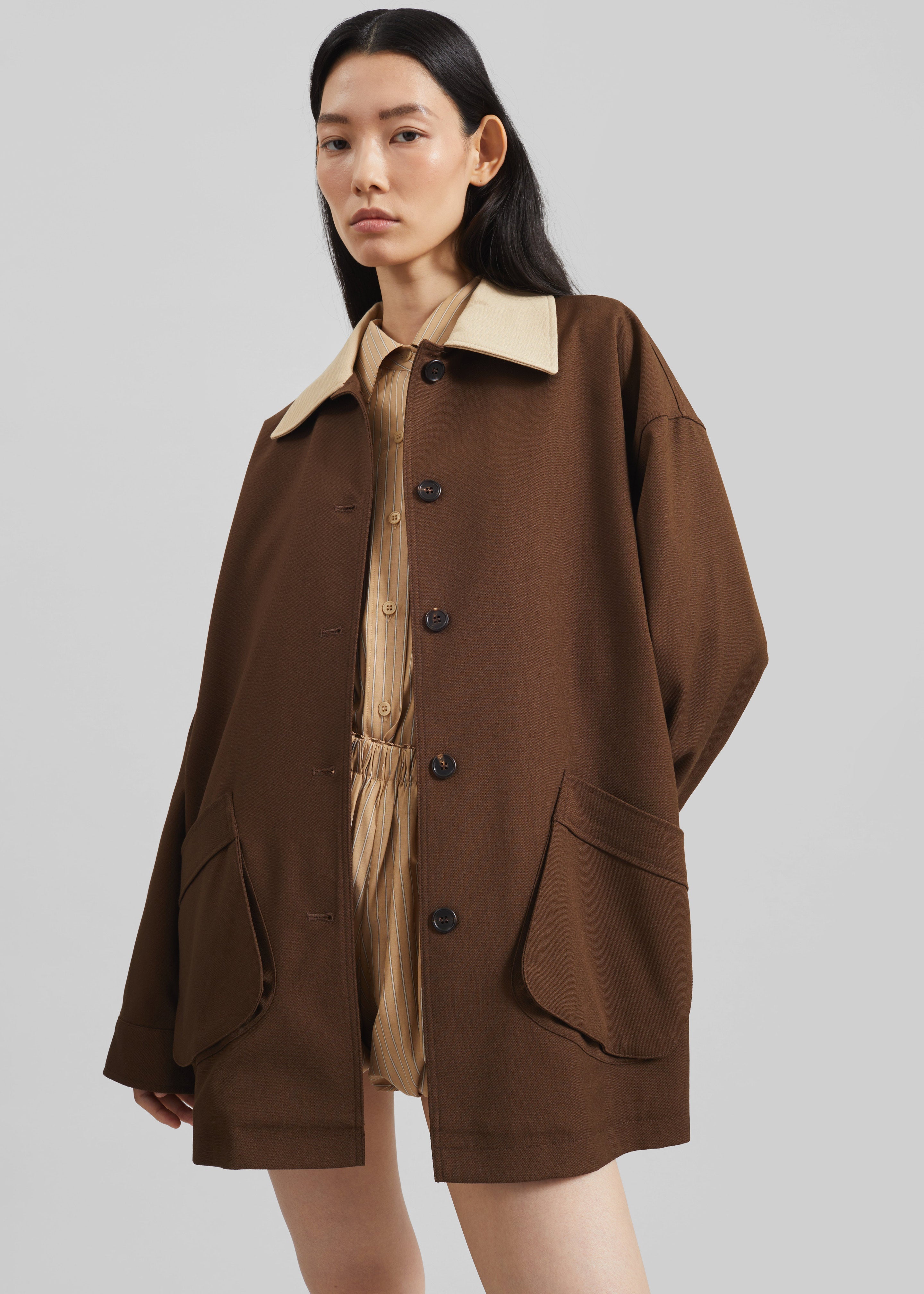 Eldar Contrast Collar Boxy Jacket - Brown - 2