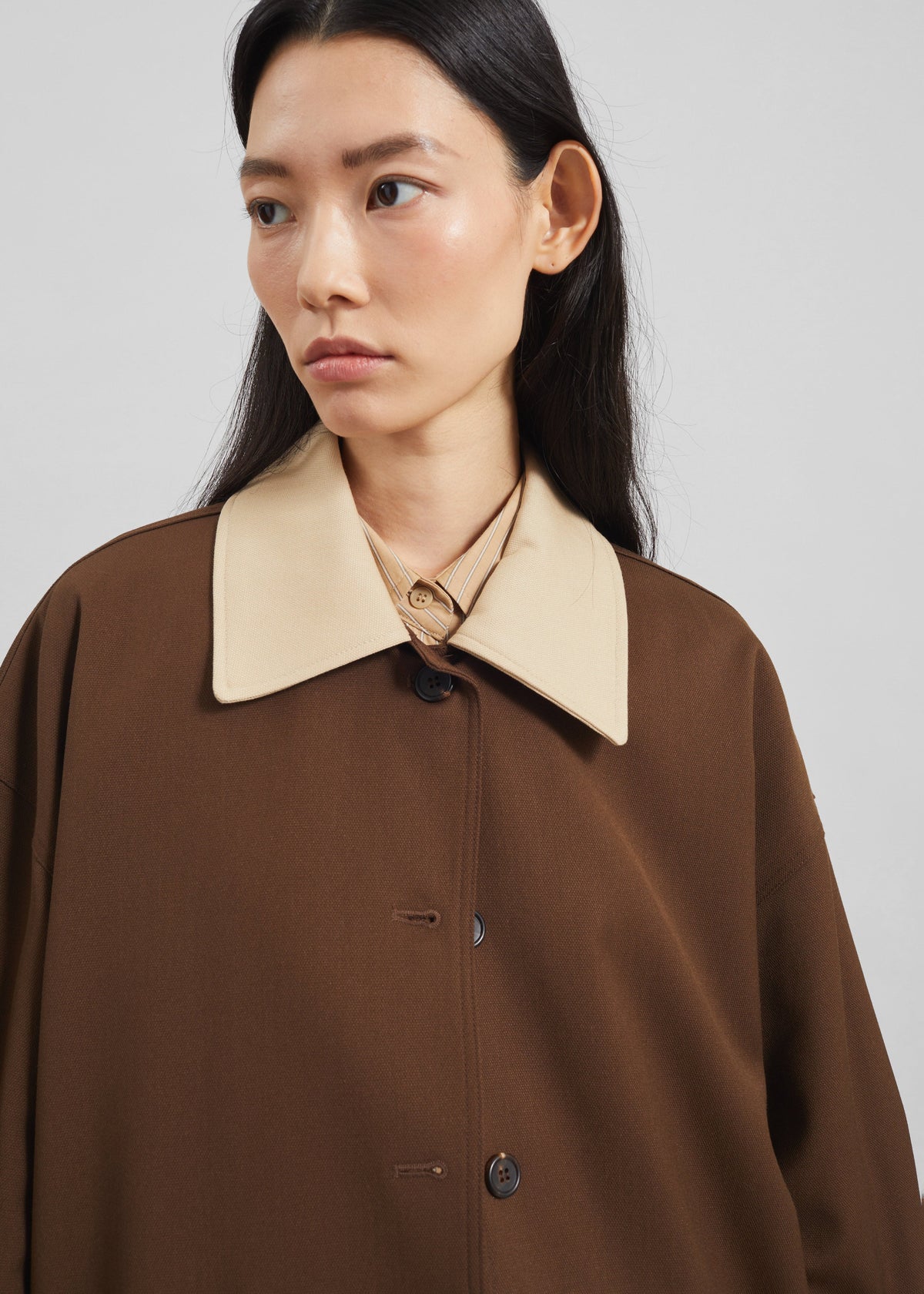 Eldar Contrast Collar Boxy Jacket - Brown - 3