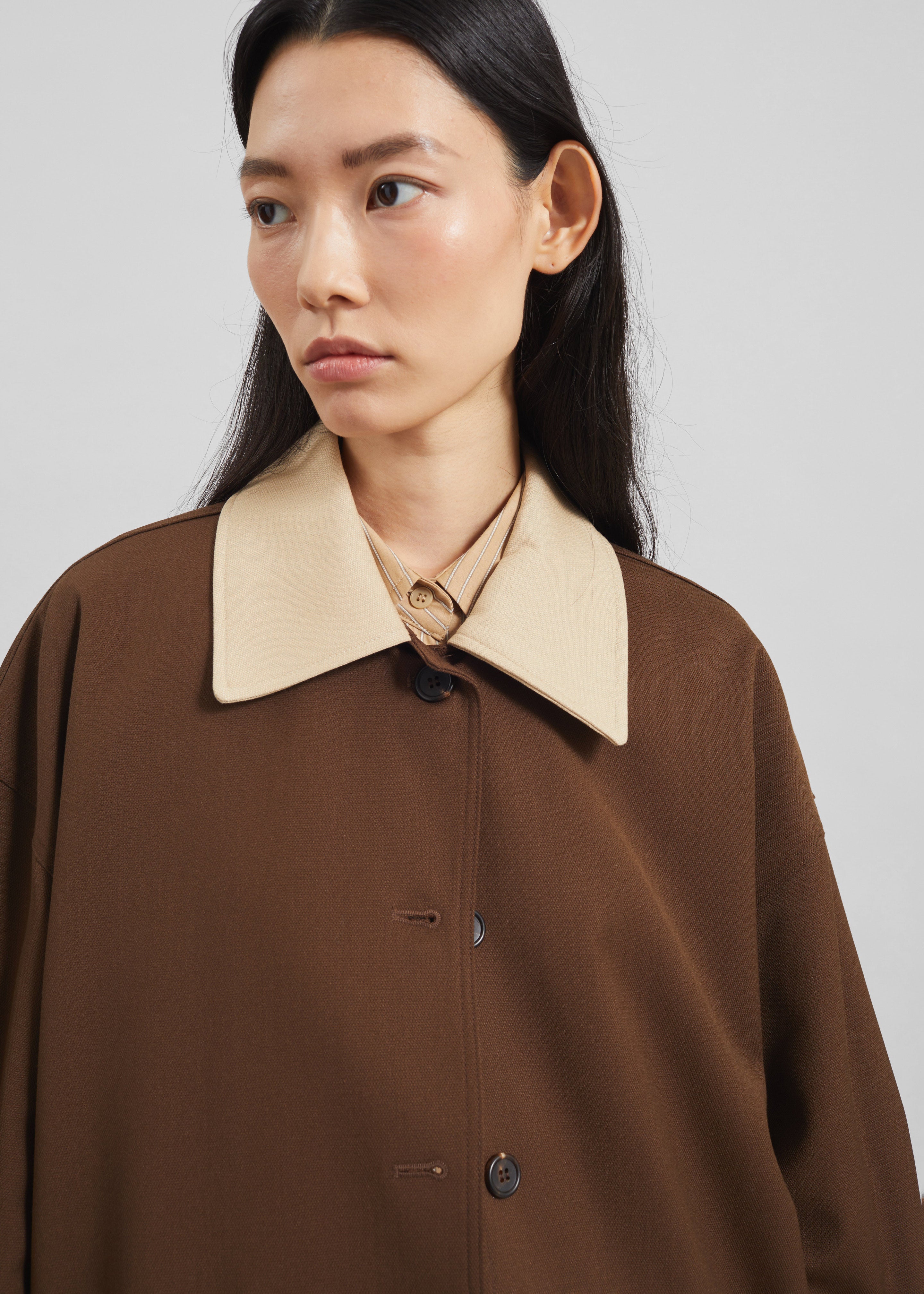 Eldar Contrast Collar Boxy Jacket - Brown - 3