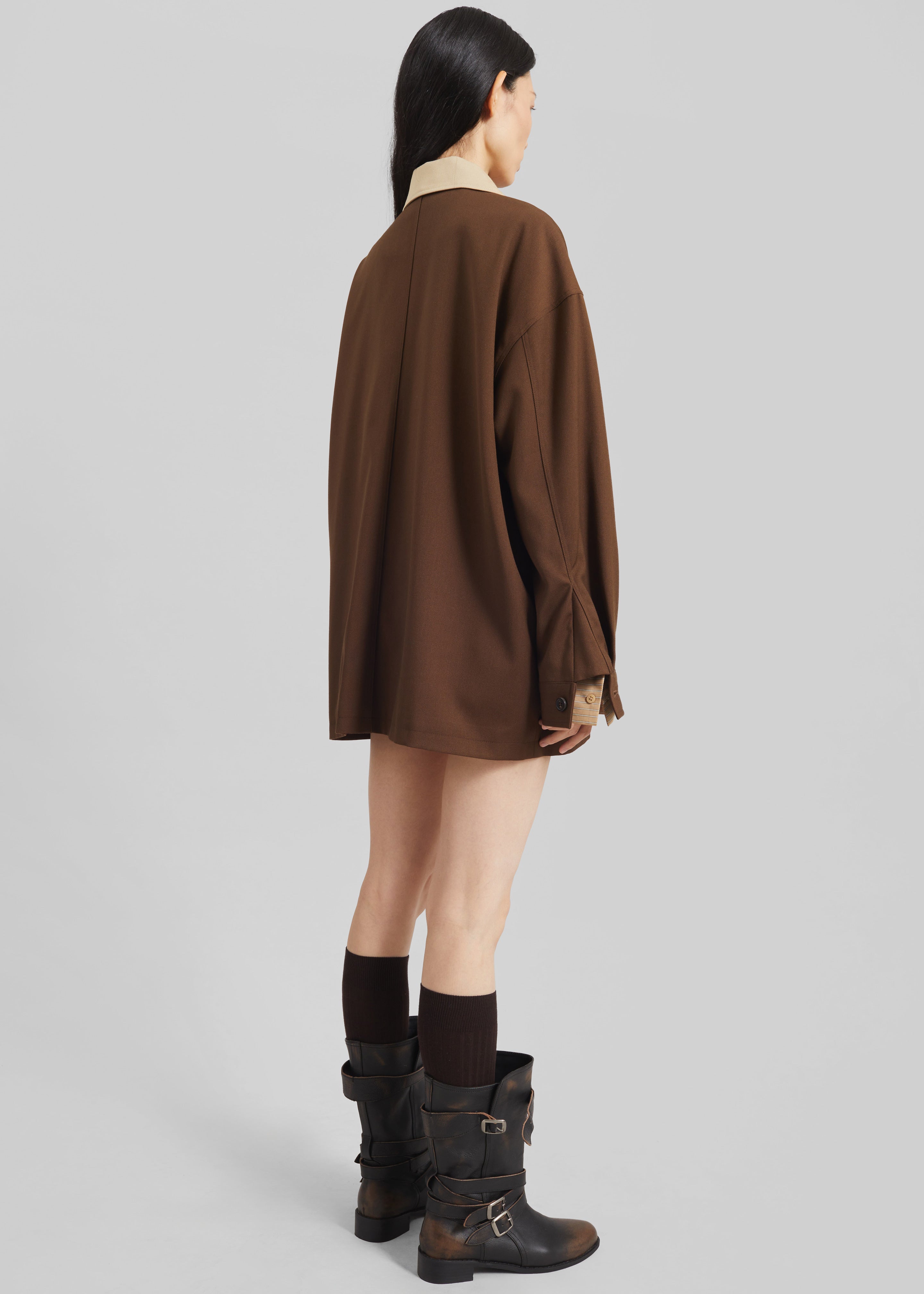 Eldar Contrast Collar Boxy Jacket - Brown - 6