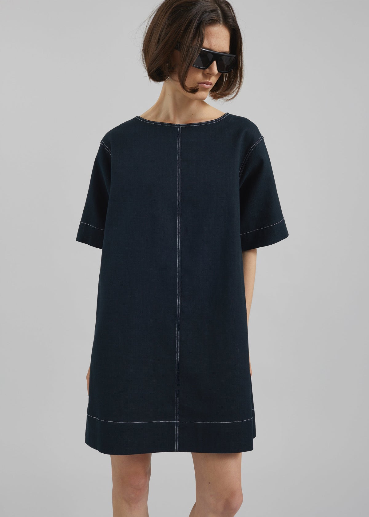 Ellerton Contrast Stitch Dress - Dark Navy - 1