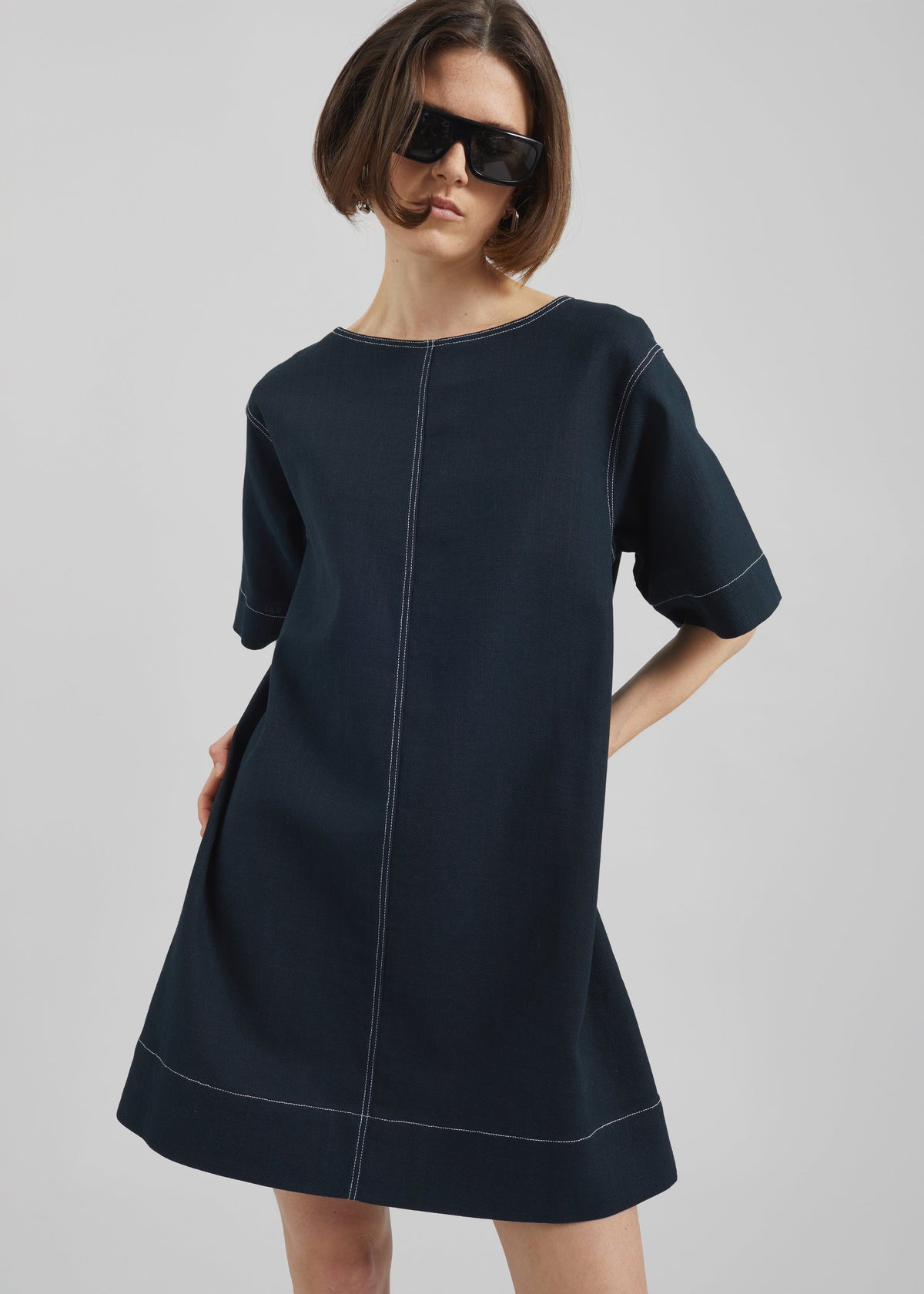 Ellerton Contrast Stitch Dress - Dark Navy - 6