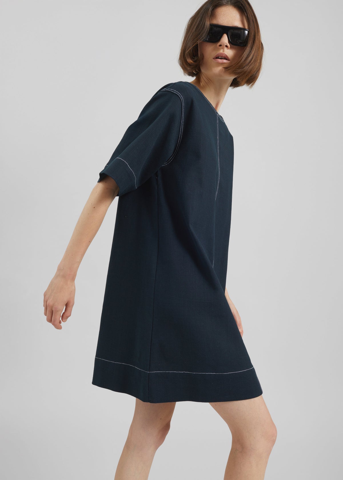 Ellerton Contrast Stitch Dress - Dark Navy - 2