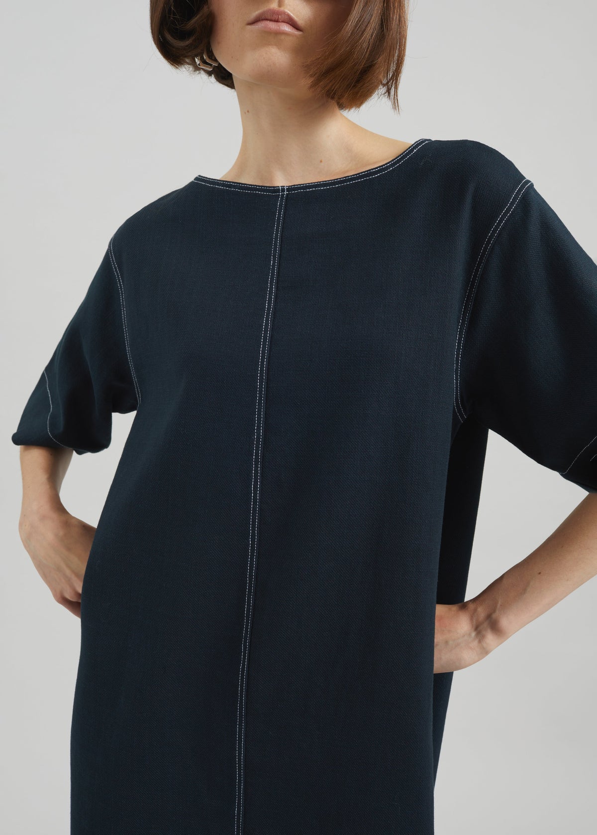 Ellerton Contrast Stitch Dress - Dark Navy - 3