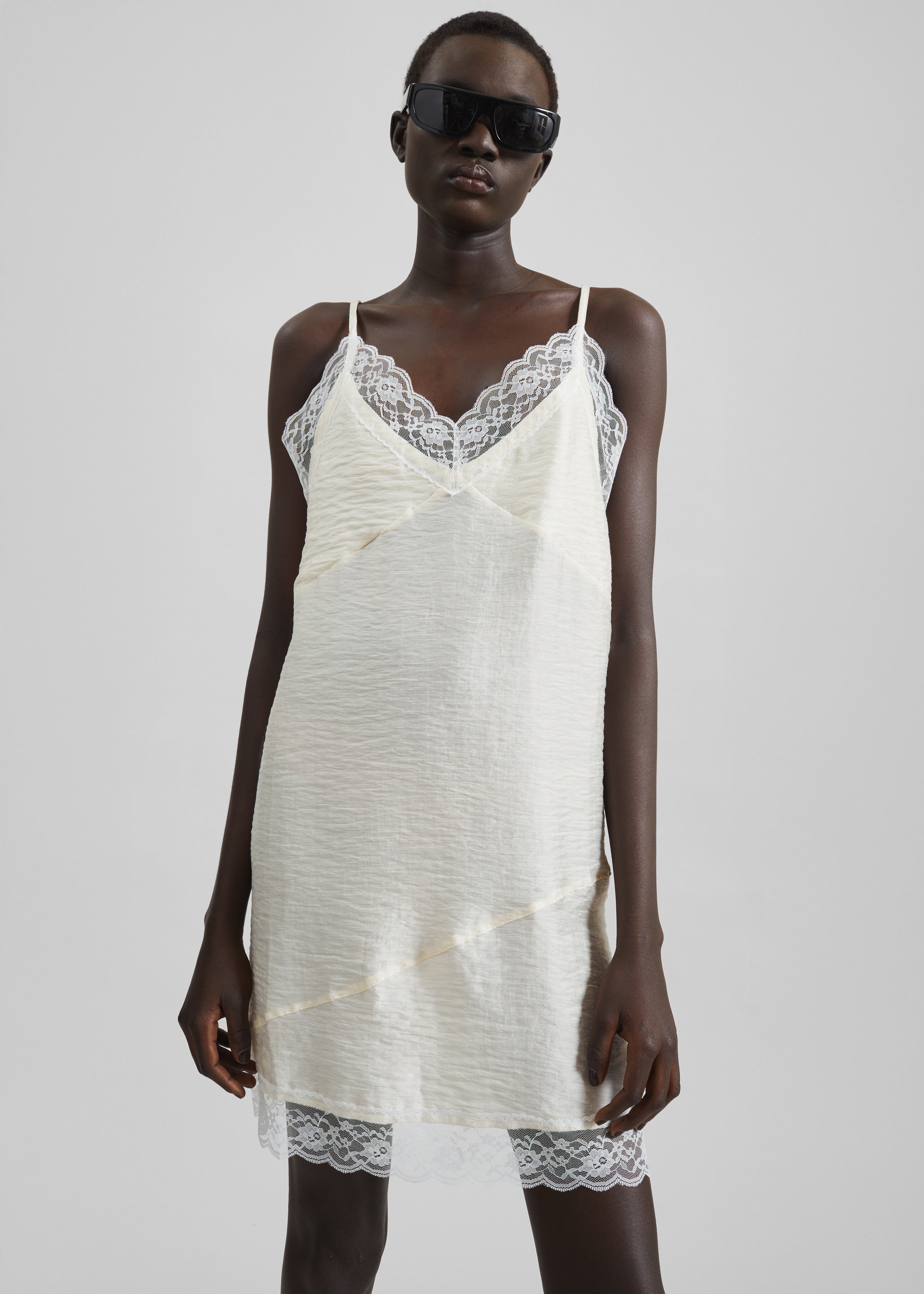 Elvina Lace Trim Slip Dress - Cream - 3