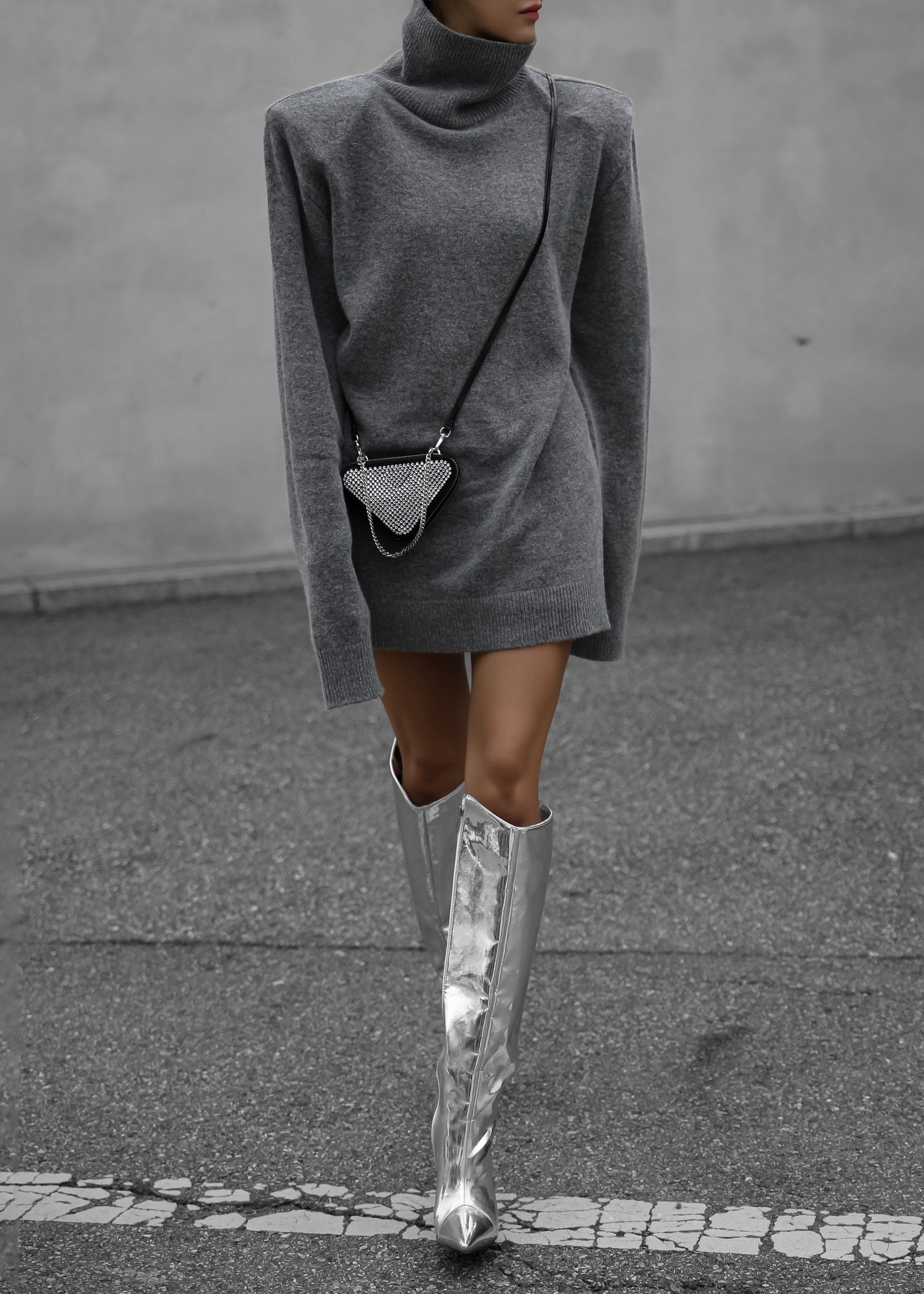 Emilia Mini Padded Sweater Dress - Grey - 8