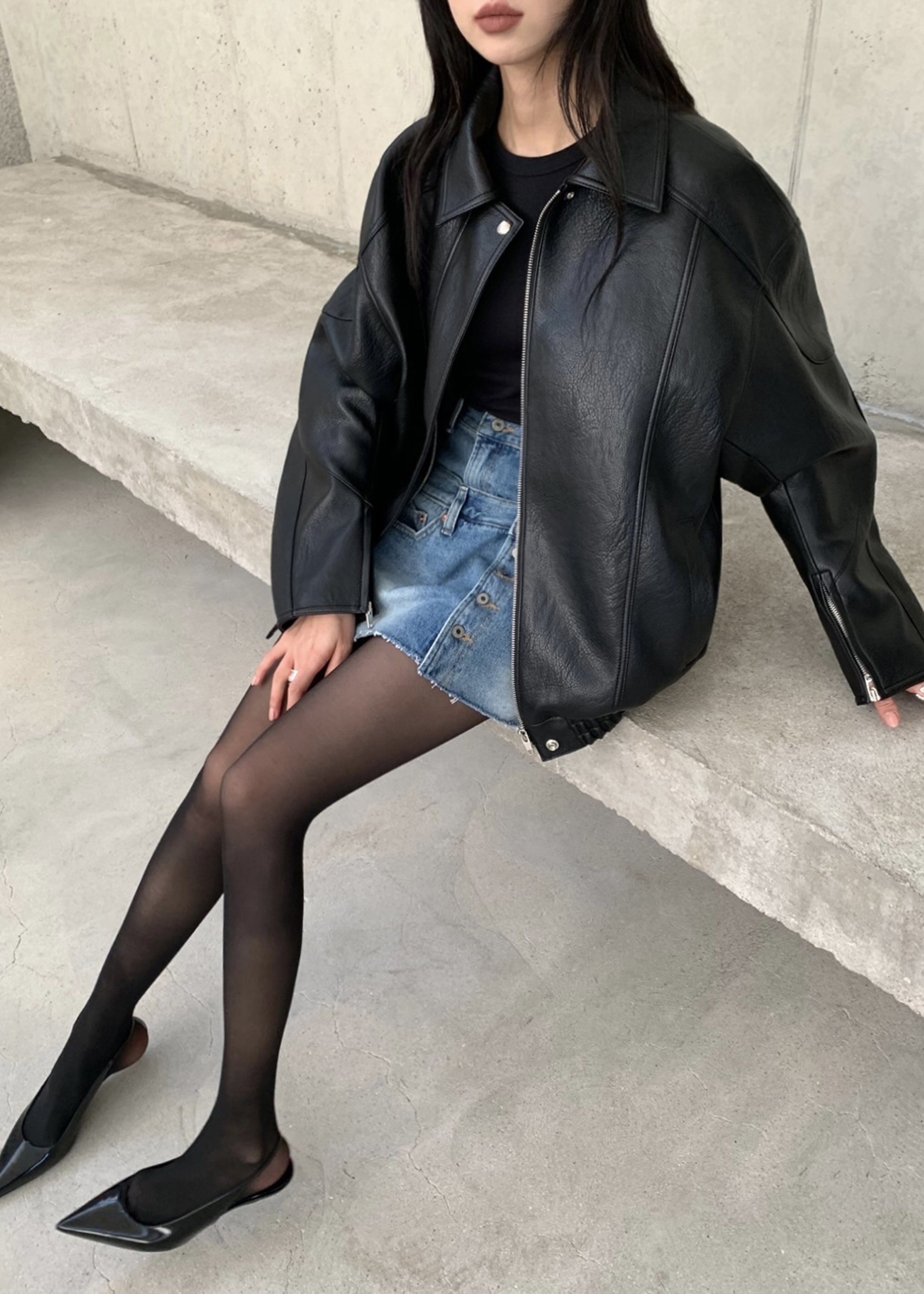Enora Faux Leather Jacket - Black - 1