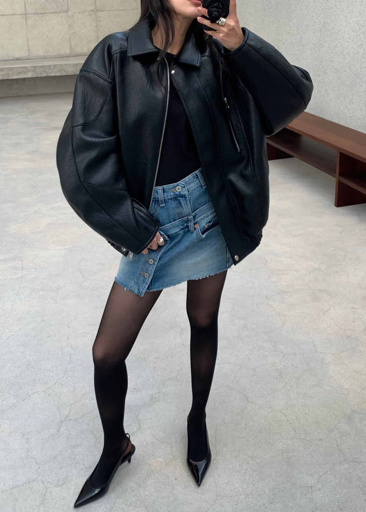 Enora Faux Leather Jacket - Black - 3