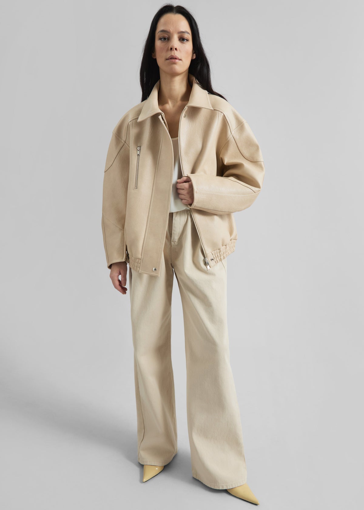 Enora Faux Leather Jacket - Cream - 5