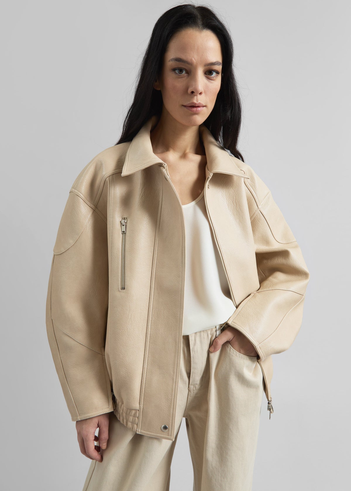 Enora Faux Leather Jacket - Cream - 3